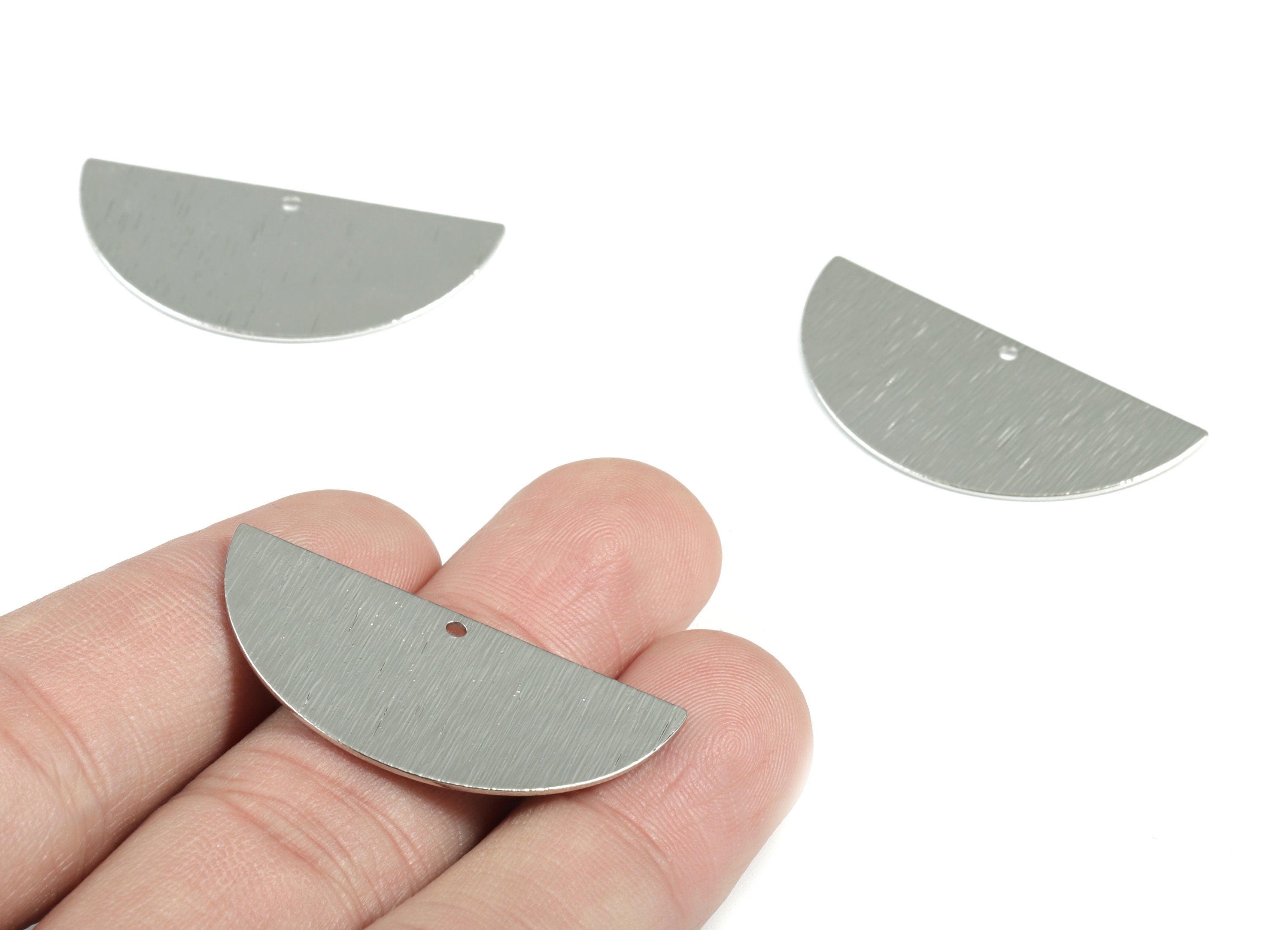 Silver Half Moon Connector - Silver Tone Plated Brass Semi circle Earring Charm - Jewelry Supplies - 35.88x17.52x0.63mm - PP2115S - DOMEDBAZAAR