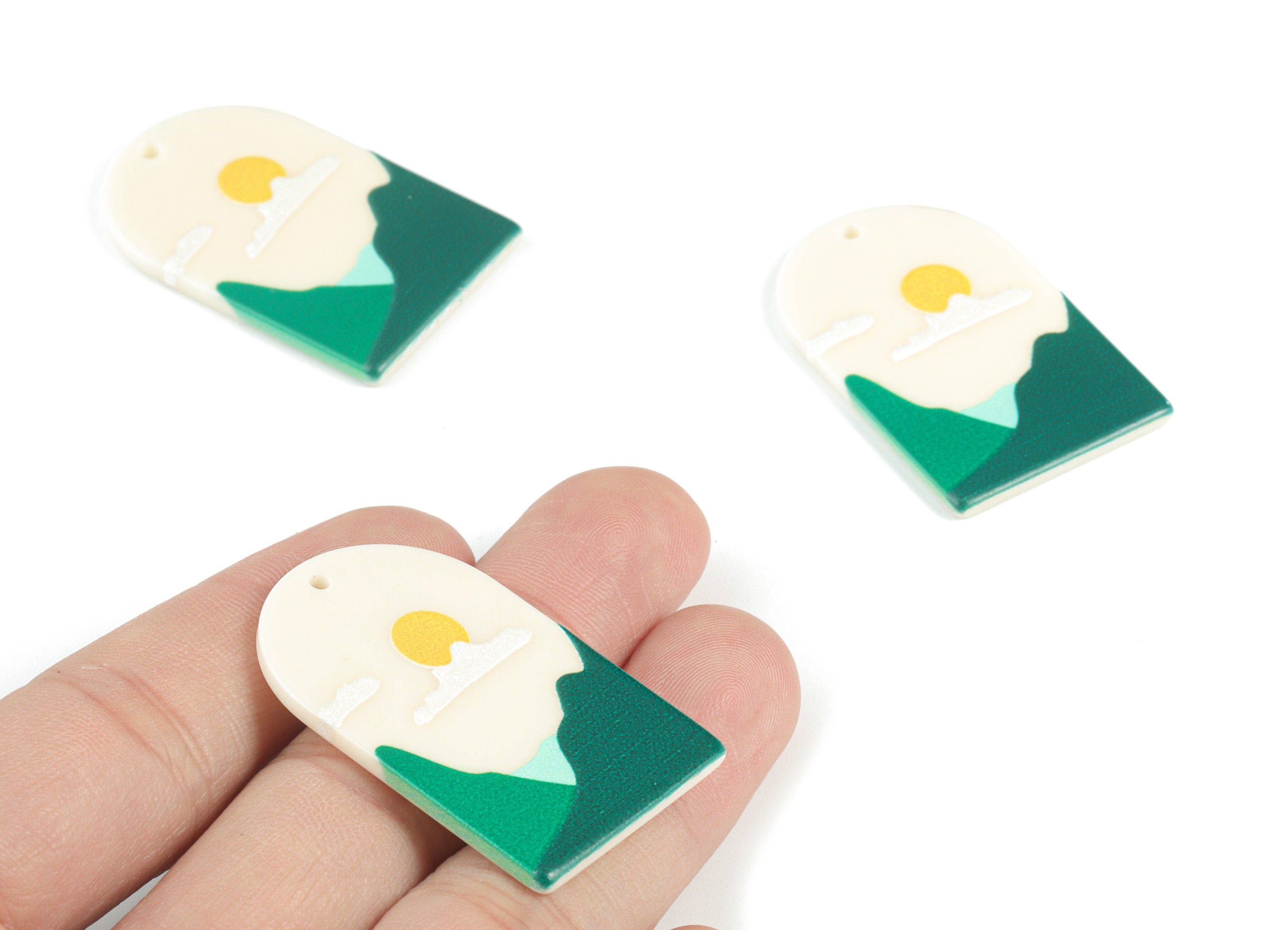 Acrylic Domed Earring Charms - Mountain Sun Oval Domed Charms Pastel Earrings - Jewelry Supplies - 39.81x25.58x2.44mm - AC2061T - DOMEDBAZAAR