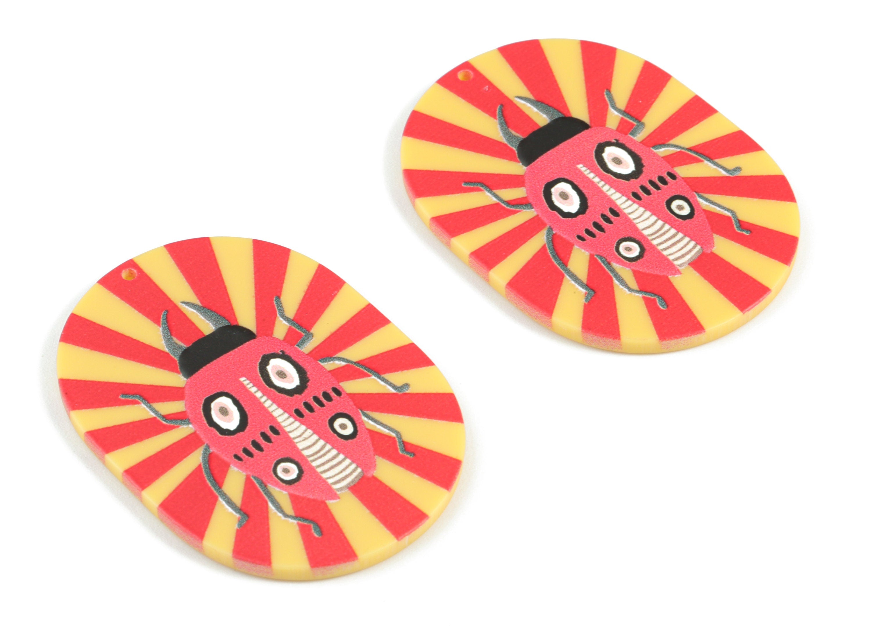 Acrylic Ladybug Oval Earring Charms - Acrylic Bug Oval Charms - Earring Findings - Jewelry Supplies - 43.36x31.14x2.12mm - AC2089A - DOMEDBAZAAR