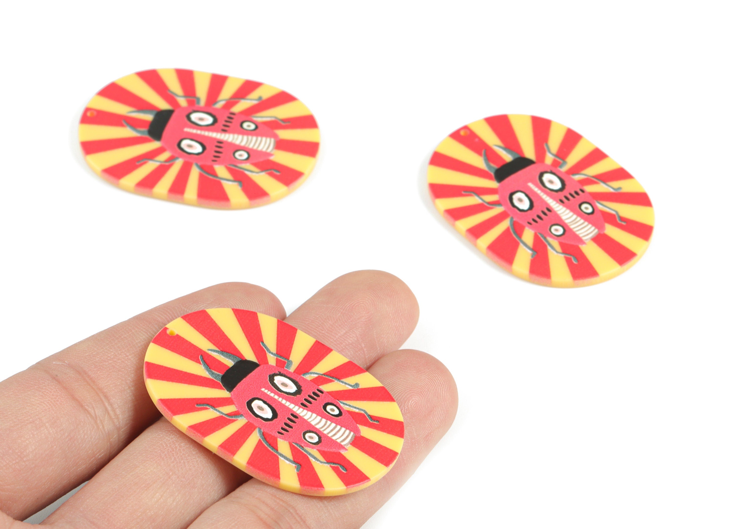 Acrylic Ladybug Oval Earring Charms - Acrylic Bug Oval Charms - Earring Findings - Jewelry Supplies - 43.36x31.14x2.12mm - AC2089A - DOMEDBAZAAR
