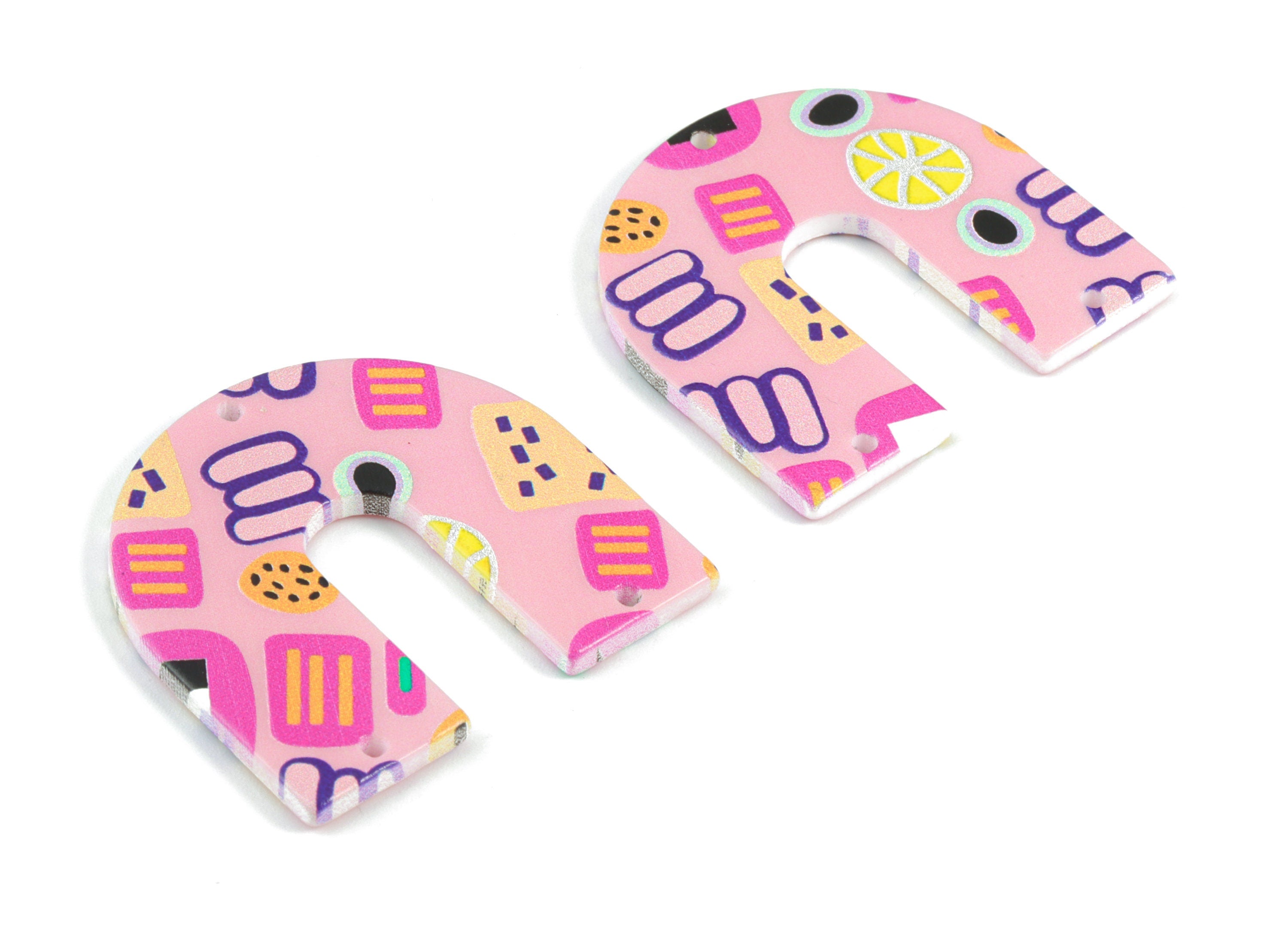 Acrylic U Pink Earring Connector - 3 Holes - Acrylic U Pink Earring Charms and Pendant - Jewelry Supplies - 33.78x35.04x2.43mm - AC2093A - DOMEDBAZAAR