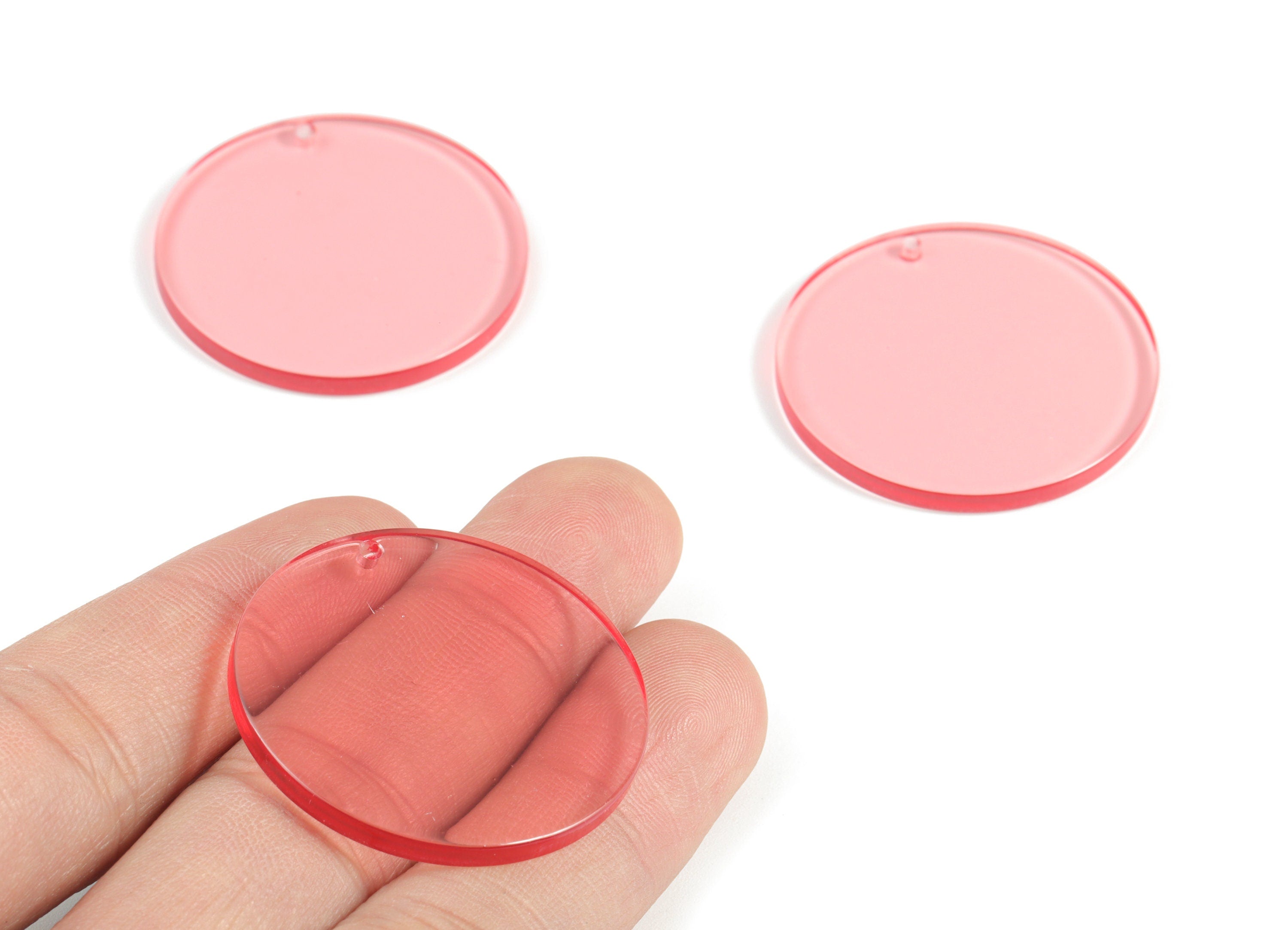 Acrylic Pink Round Pendant - Acrylic Circle Earring Charms - Earring Finding - Jewelry Supplies - Color Code:A69- 34.9x35x2.6mm - AC2101-A69 - DOMEDBAZAAR