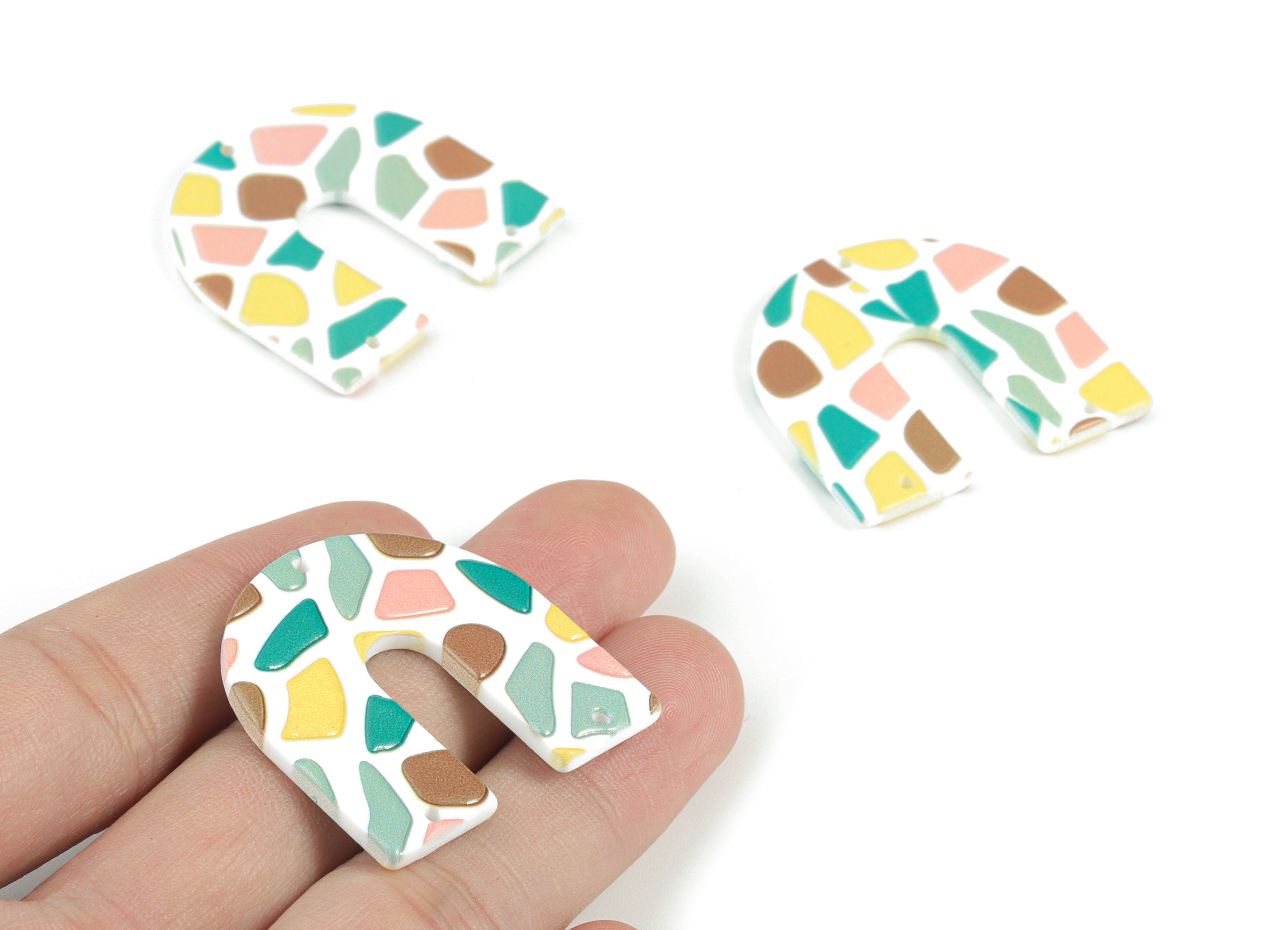 Acrylic U Pastel Earring Connector - 3 Holes - Acrylic U Earring Charms and Pendant - Jewelry Supplies - 33.68x34.7x2.62mm - AC2093B - DOMEDBAZAAR