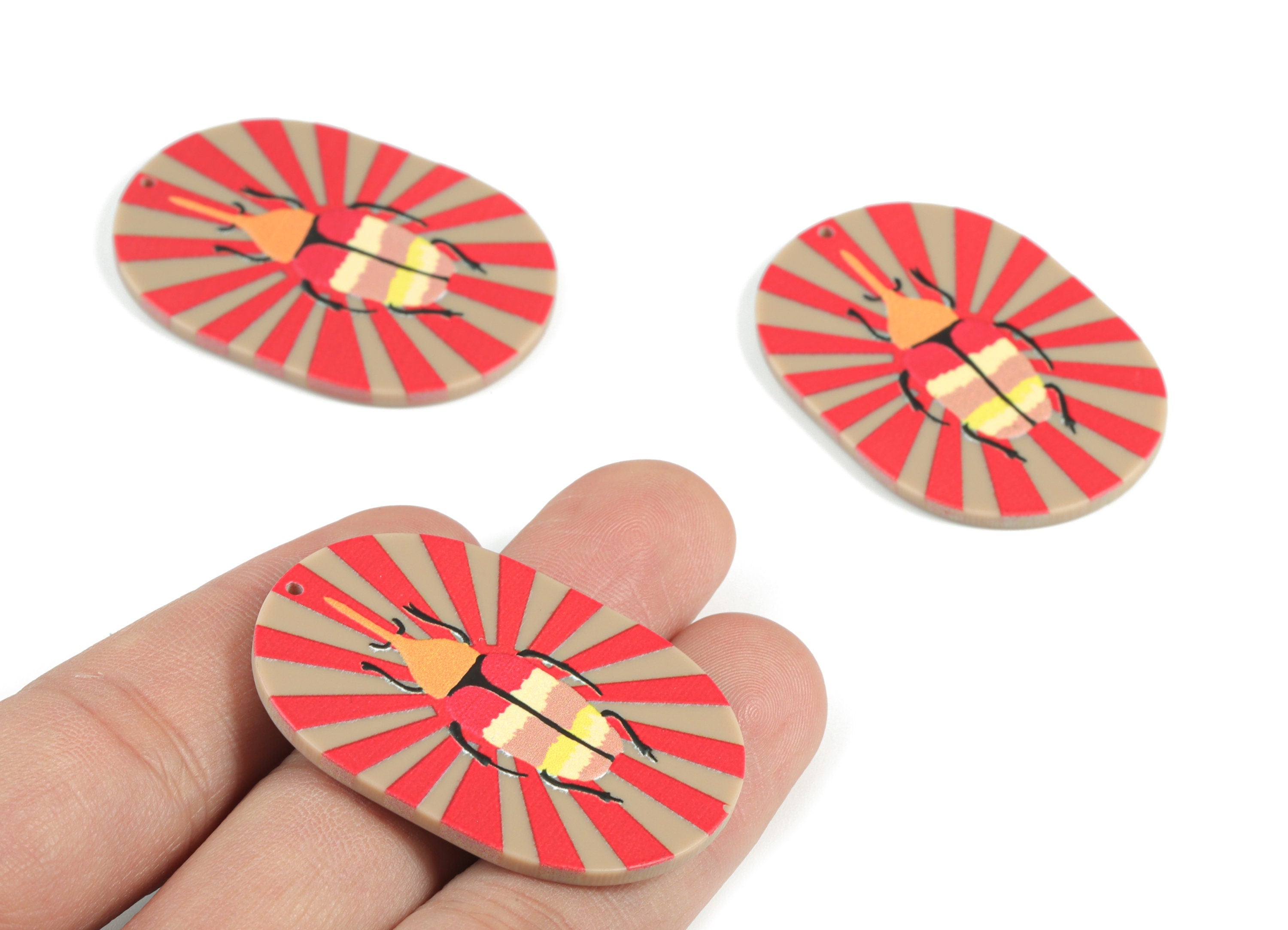 Acrylic Hercules Beetle Oval Pendant - Acrylic Hercules Beetle Oval Earring Charms - Jewelry Supplies - 43.21x31.12x2.46mm - AC2089C - DOMEDBAZAAR