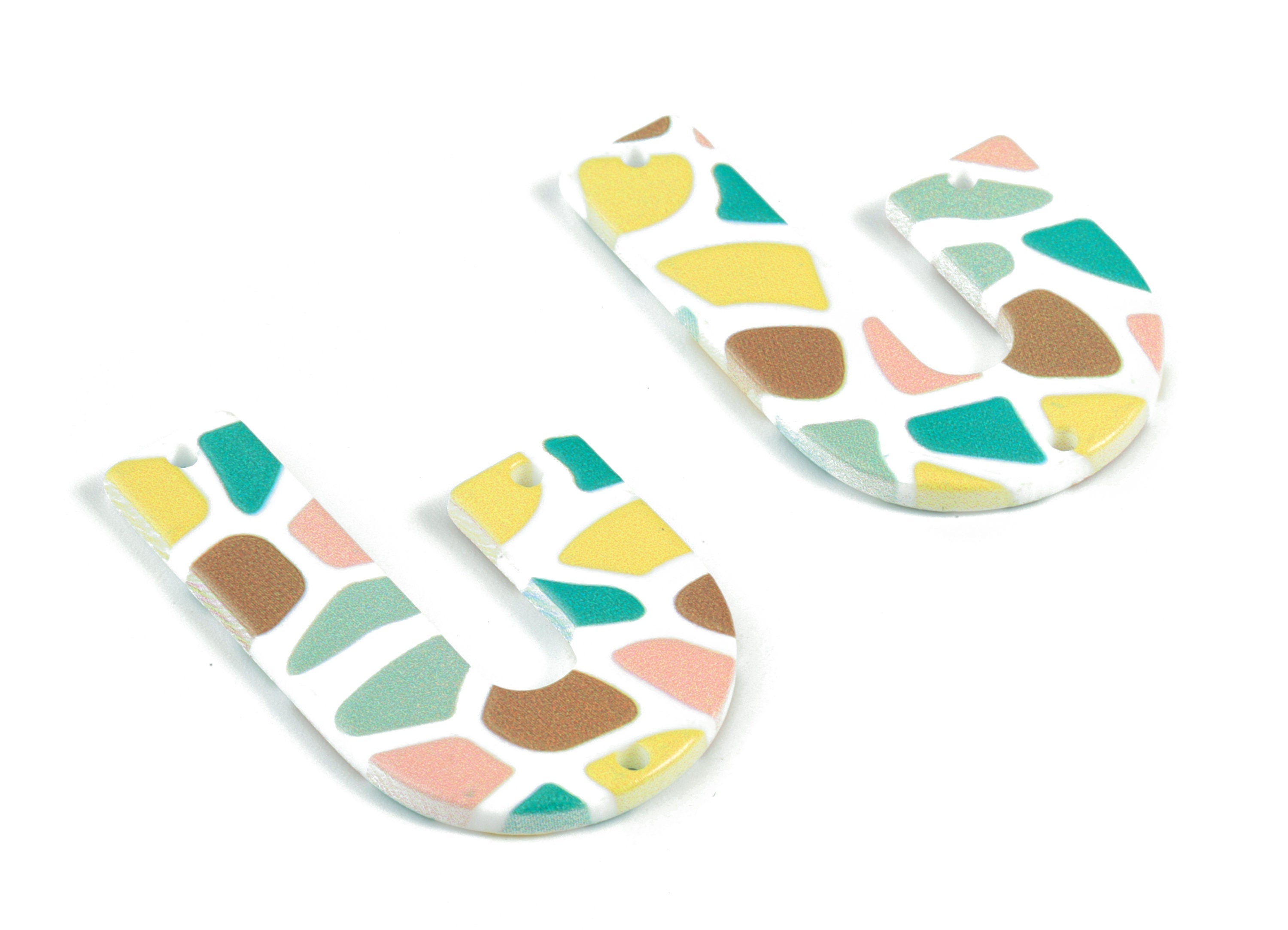 Acrylic U Pastel Earring Connector - Pastel U 3 Holes Earring Charms - Earring Finding - Jewelry Supplies - 39.9x25.98x2.61mm - AC2094B - DOMEDBAZAAR