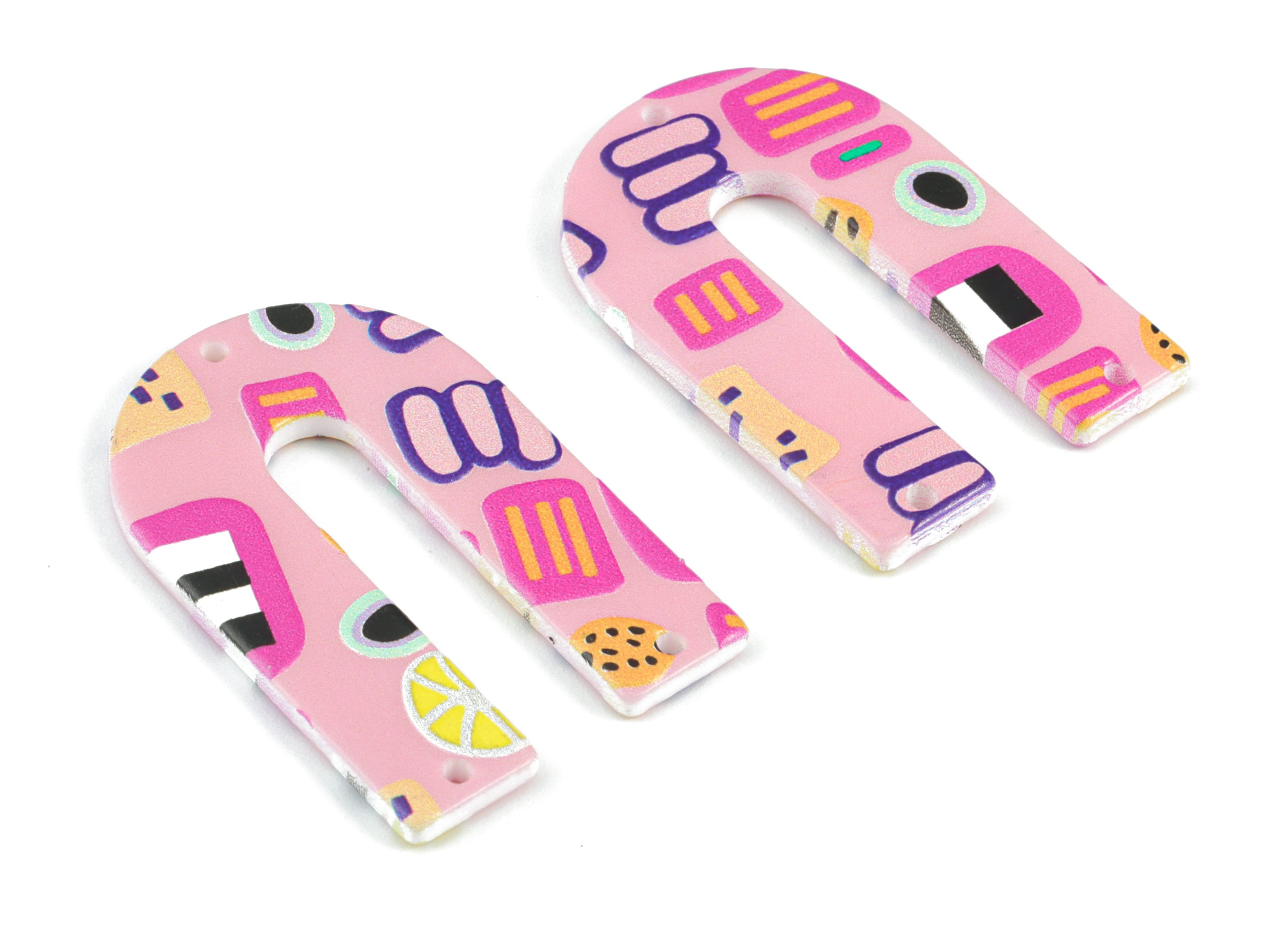 Acrylic U Pink Earring Connector - 3 Holes - Acrylic U Pink Earring Charms and Pendant - Jewelry Supplies - 40.16x26.06x2.53mm - AC2095A - DOMEDBAZAAR