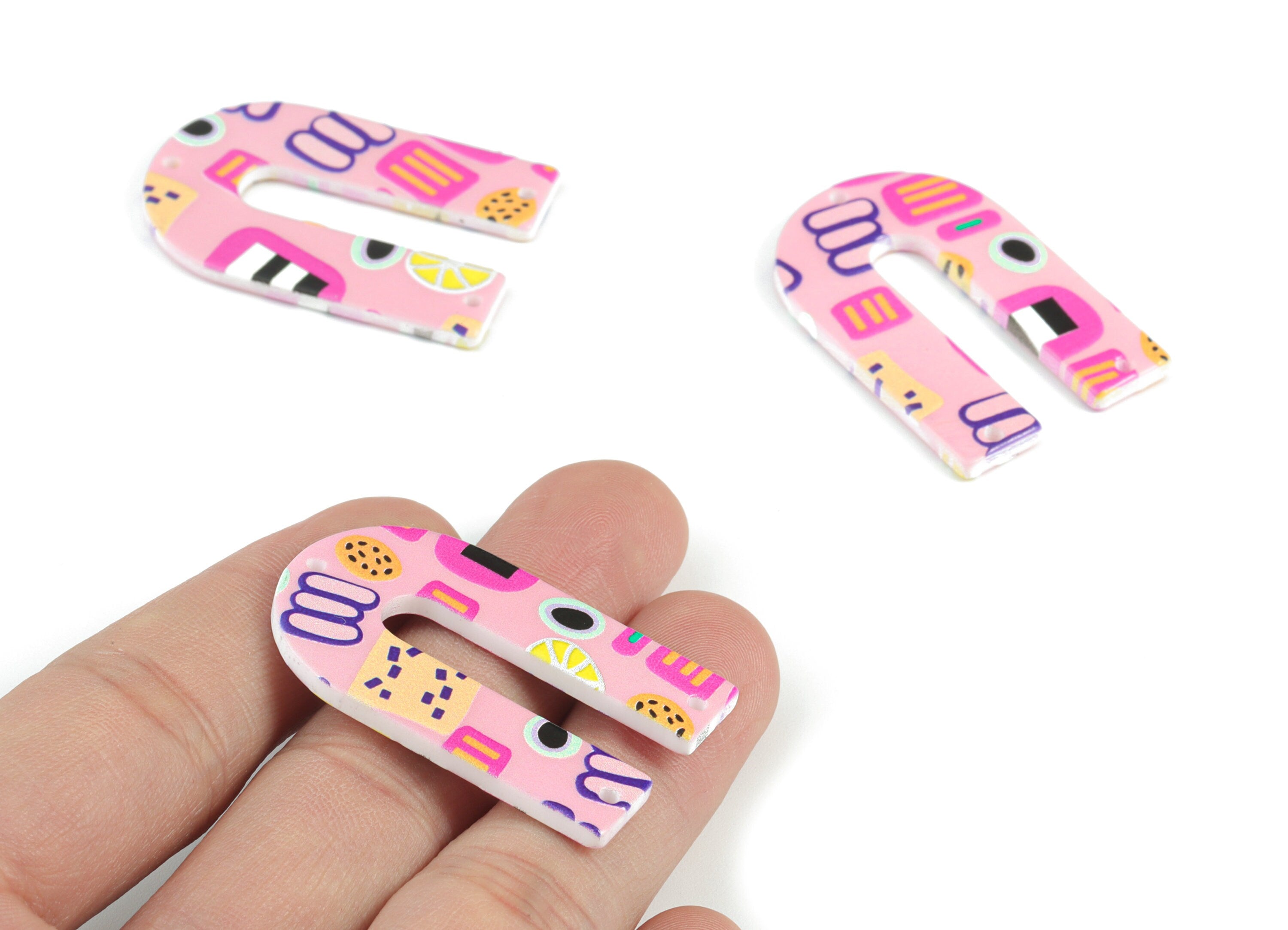 Acrylic U Pink Earring Connector - 3 Holes - Acrylic U Pink Earring Charms and Pendant - Jewelry Supplies - 40.16x26.06x2.53mm - AC2095A - DOMEDBAZAAR