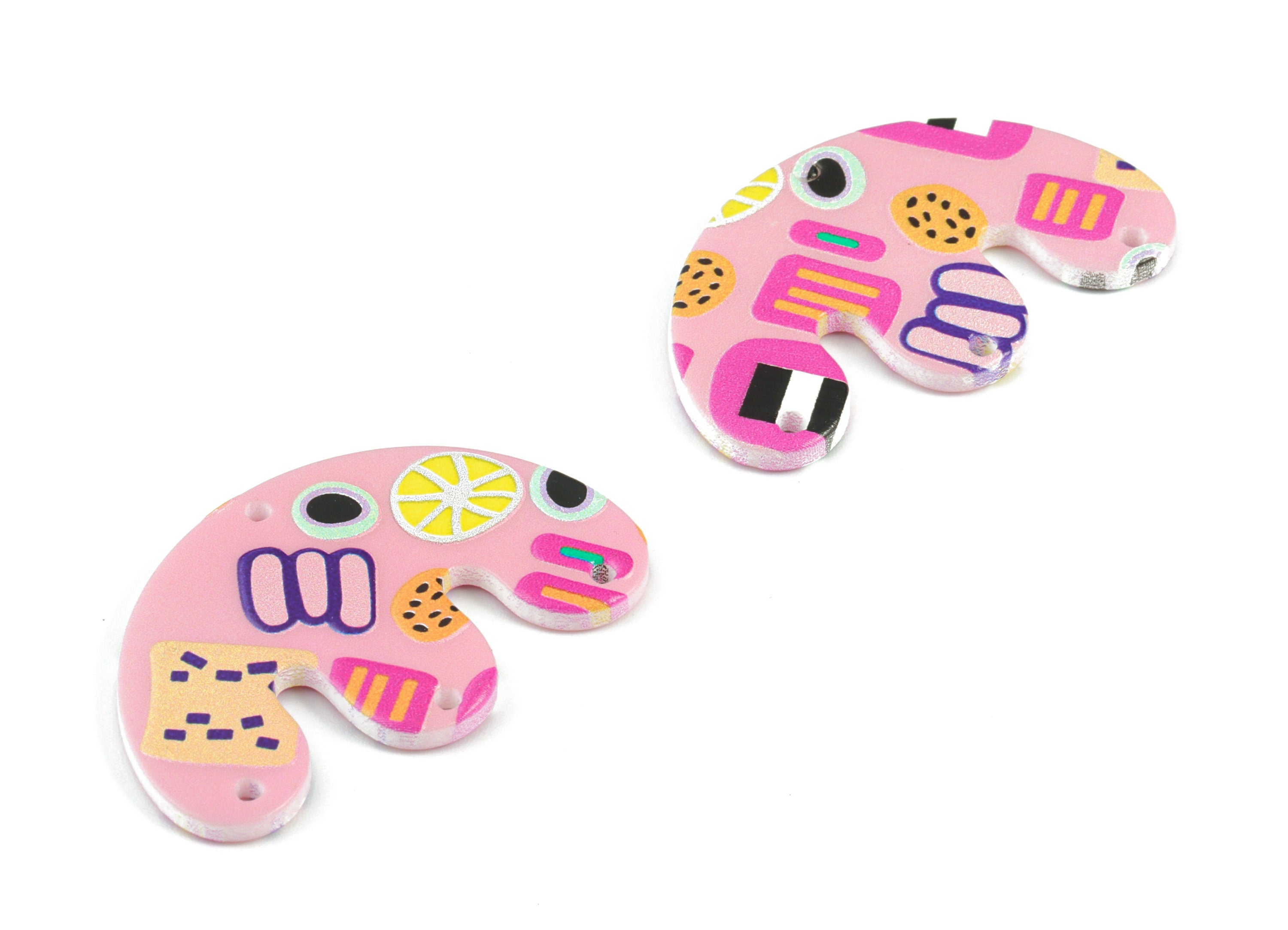 Acrylic Half Moon Earring Connector - 4 Holes - Acrylic Semi Circle Earring Charms - Jewelry Supplies - 39.73x24.9x2.4mm - AC2092A - DOMEDBAZAAR