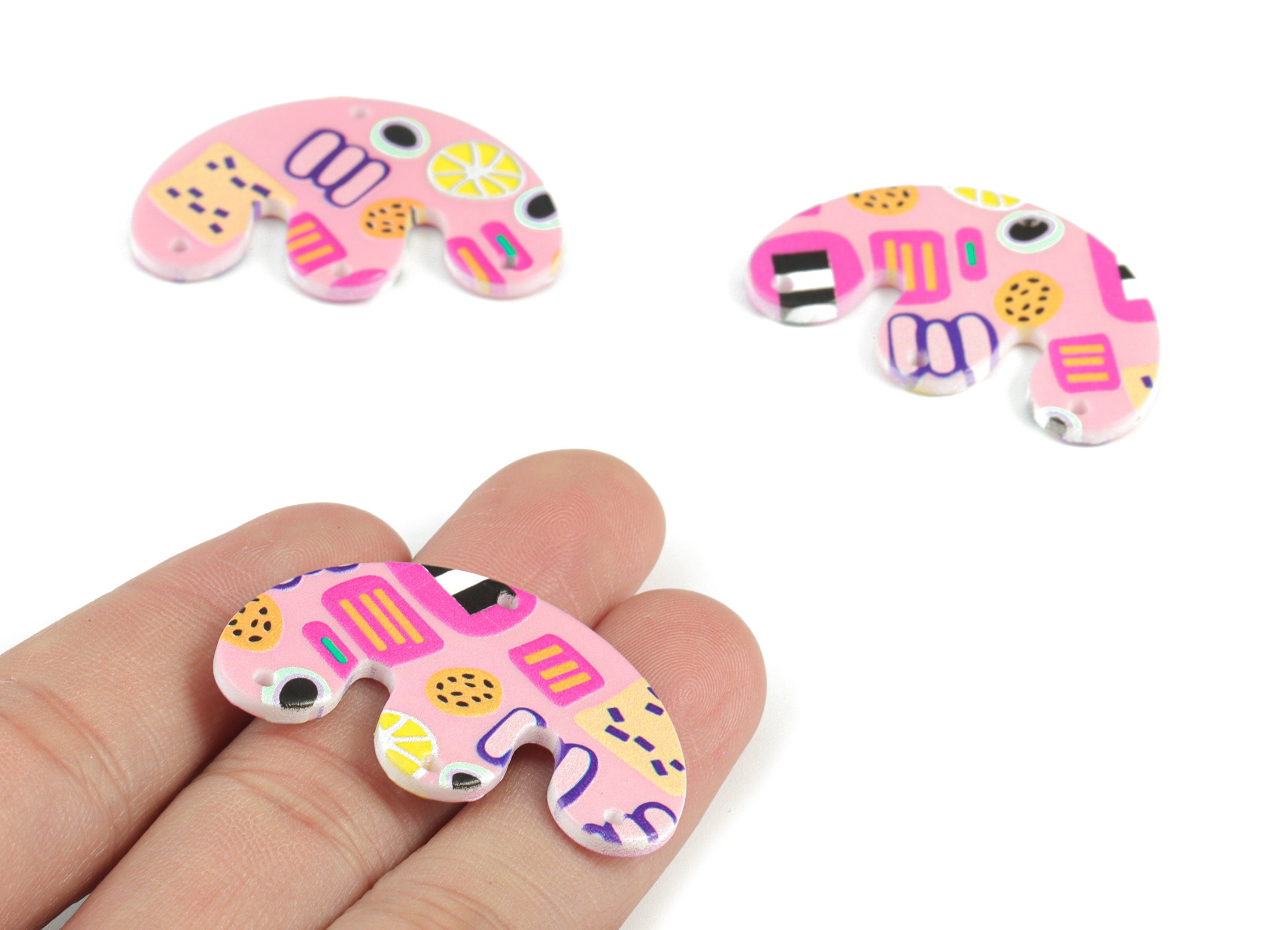 Acrylic Half Moon Earring Connector - 4 Holes - Acrylic Semi Circle Earring Charms - Jewelry Supplies - 39.73x24.9x2.4mm - AC2092A - DOMEDBAZAAR