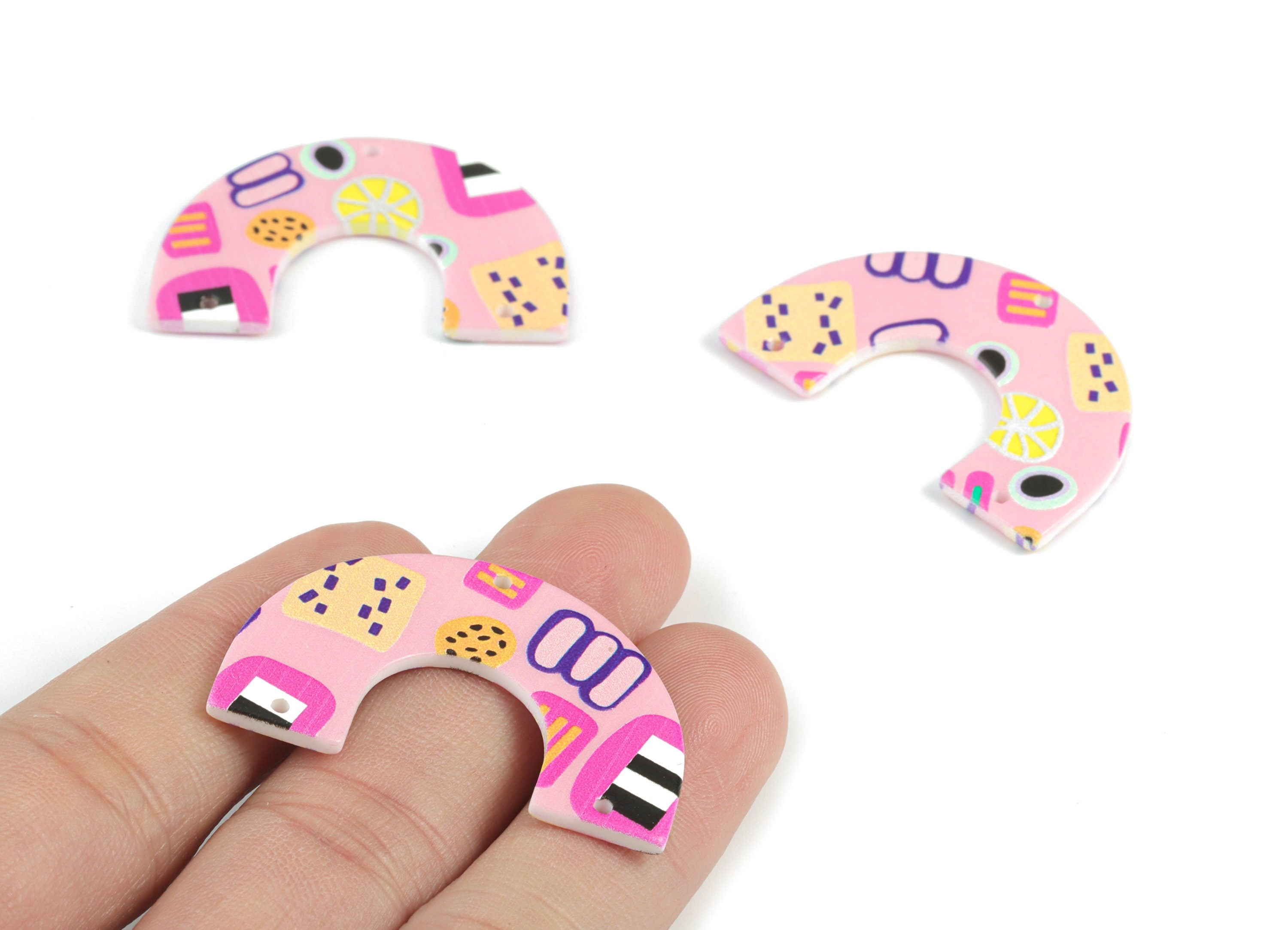 Acrylic U Pink Earring Connector - 3 Holes - Acrylic U Pink Earring Charms and Pendant - Jewelry Supplies - 39.82x25.34x2.6mm - AC2096A - DOMEDBAZAAR