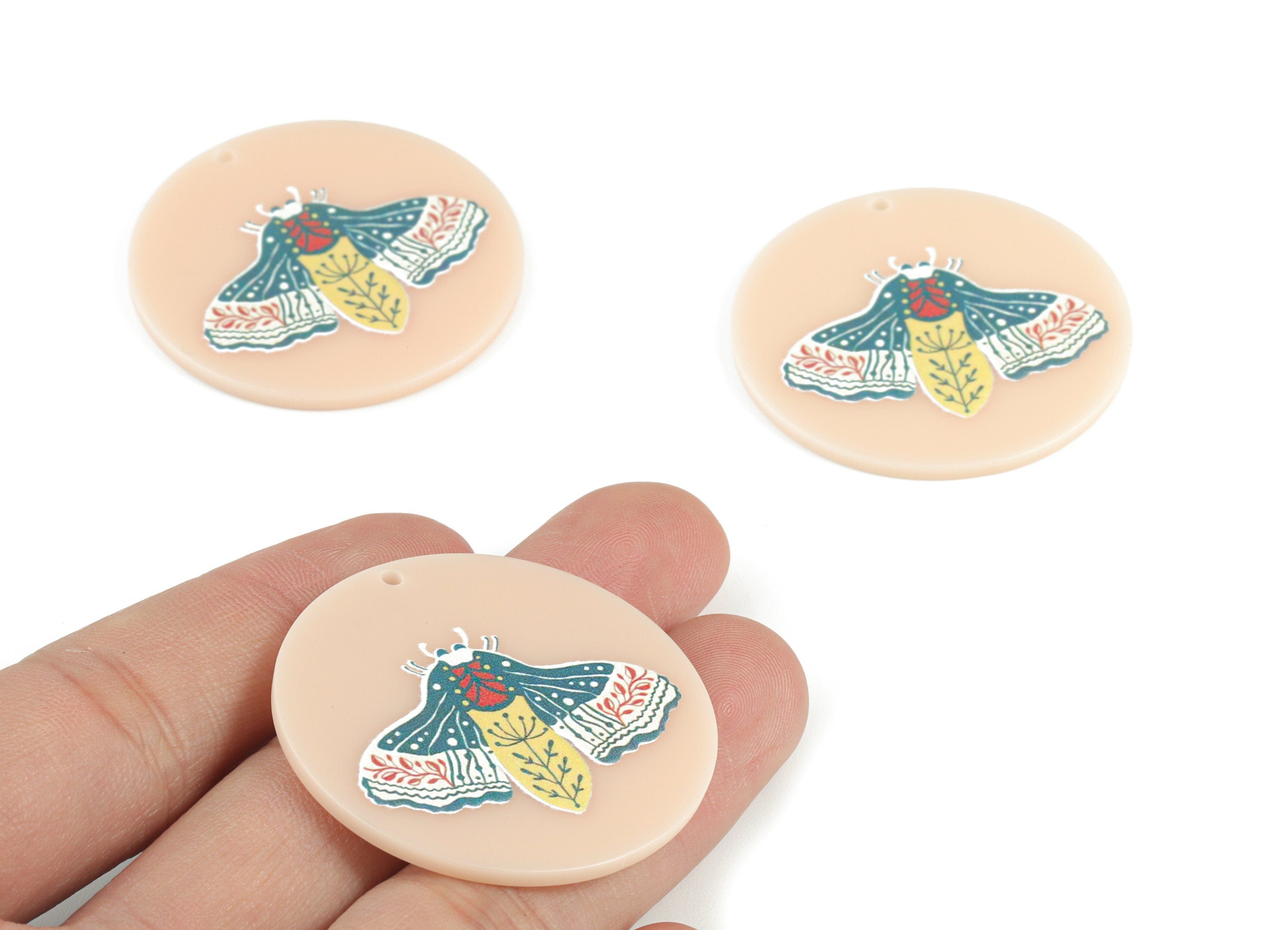 Acrylic Moth Round Earring Charms - Acrylic Moth Circle Pendant - Earring Finding - Jewelry Supplies - 39.67x39.81x2.22mm - AC2090C - DOMEDBAZAAR