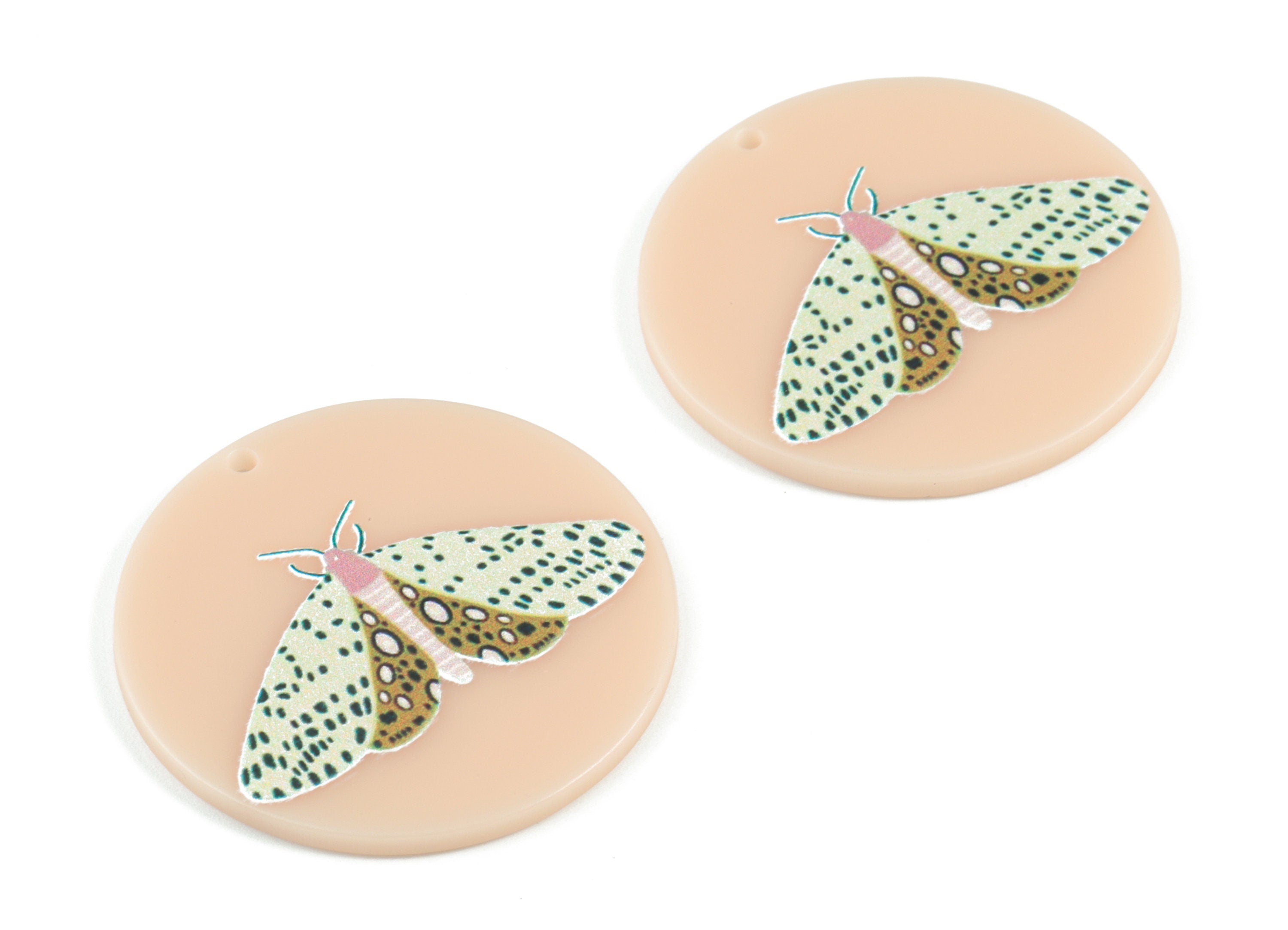 Acrylic Moth Round Earring Charms - Acrylic Moth Circle Pendant - Earring Finding - Jewelry Supplies - 39.71x39.93x2.51mm - AC2090F - DOMEDBAZAAR