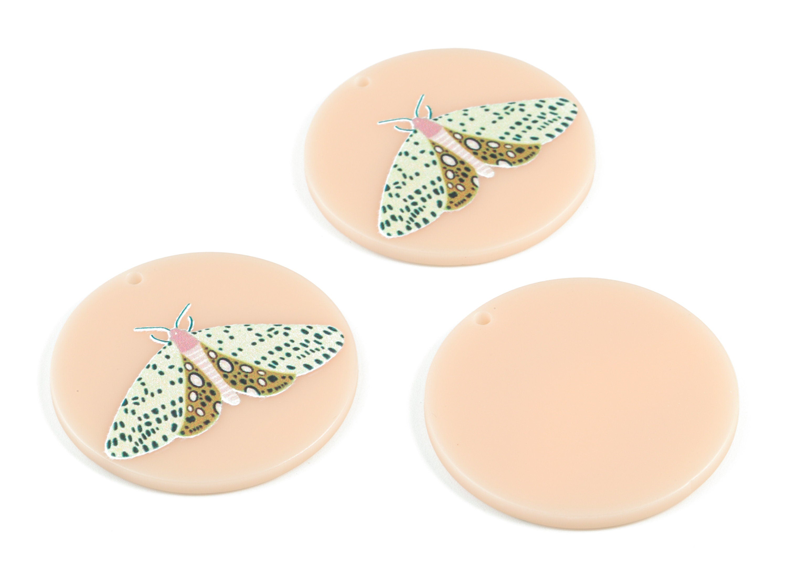 Acrylic Moth Round Earring Charms - Acrylic Moth Circle Pendant - Earring Finding - Jewelry Supplies - 39.71x39.93x2.51mm - AC2090F - DOMEDBAZAAR