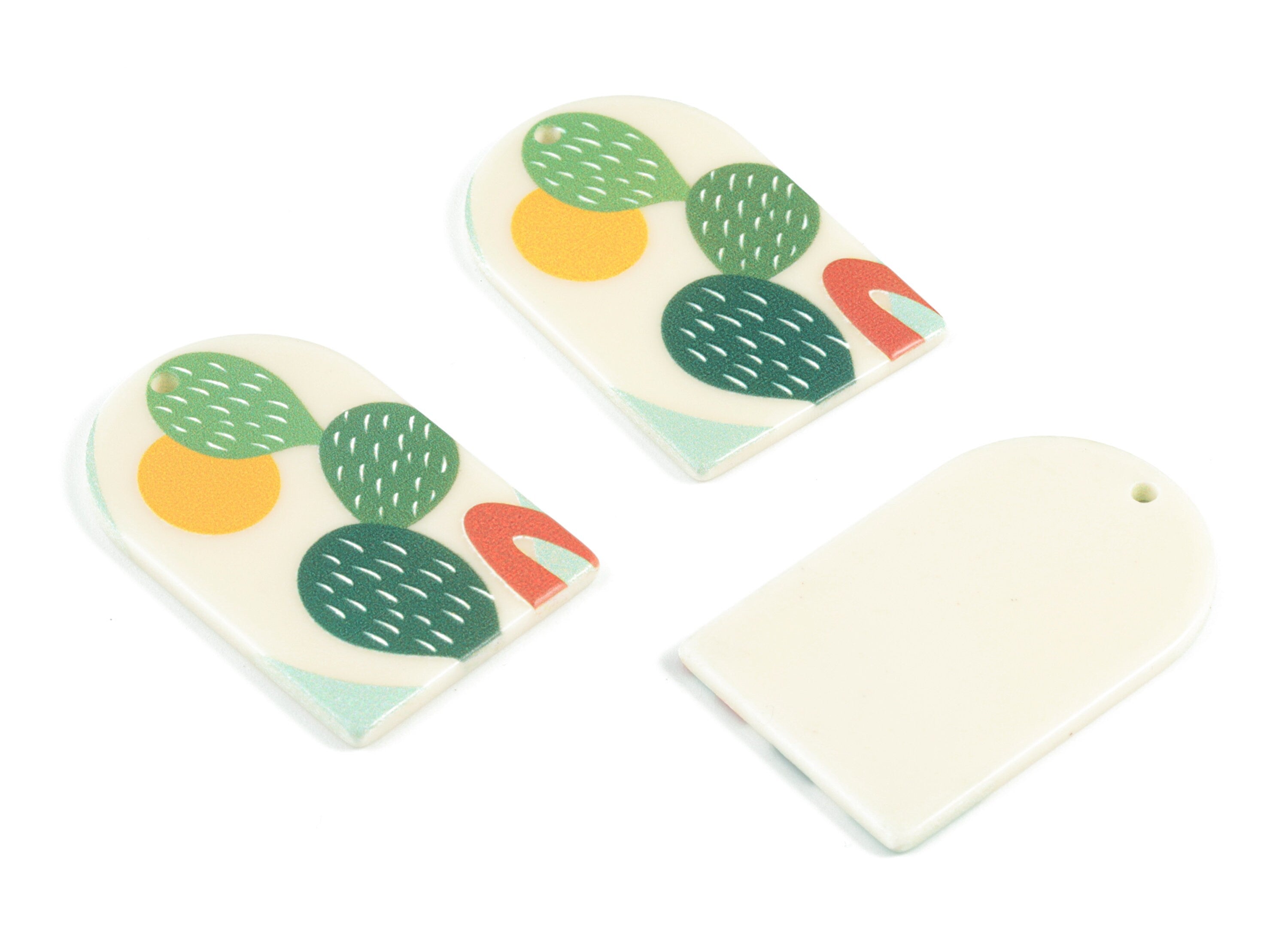 Acrylic Domed Earring Charms - Cactus Sun Oval Domed Charms Pastel Earrings - Jewelry Supplies - 39.73x25.41x2.45mm - AC2061V - DOMEDBAZAAR