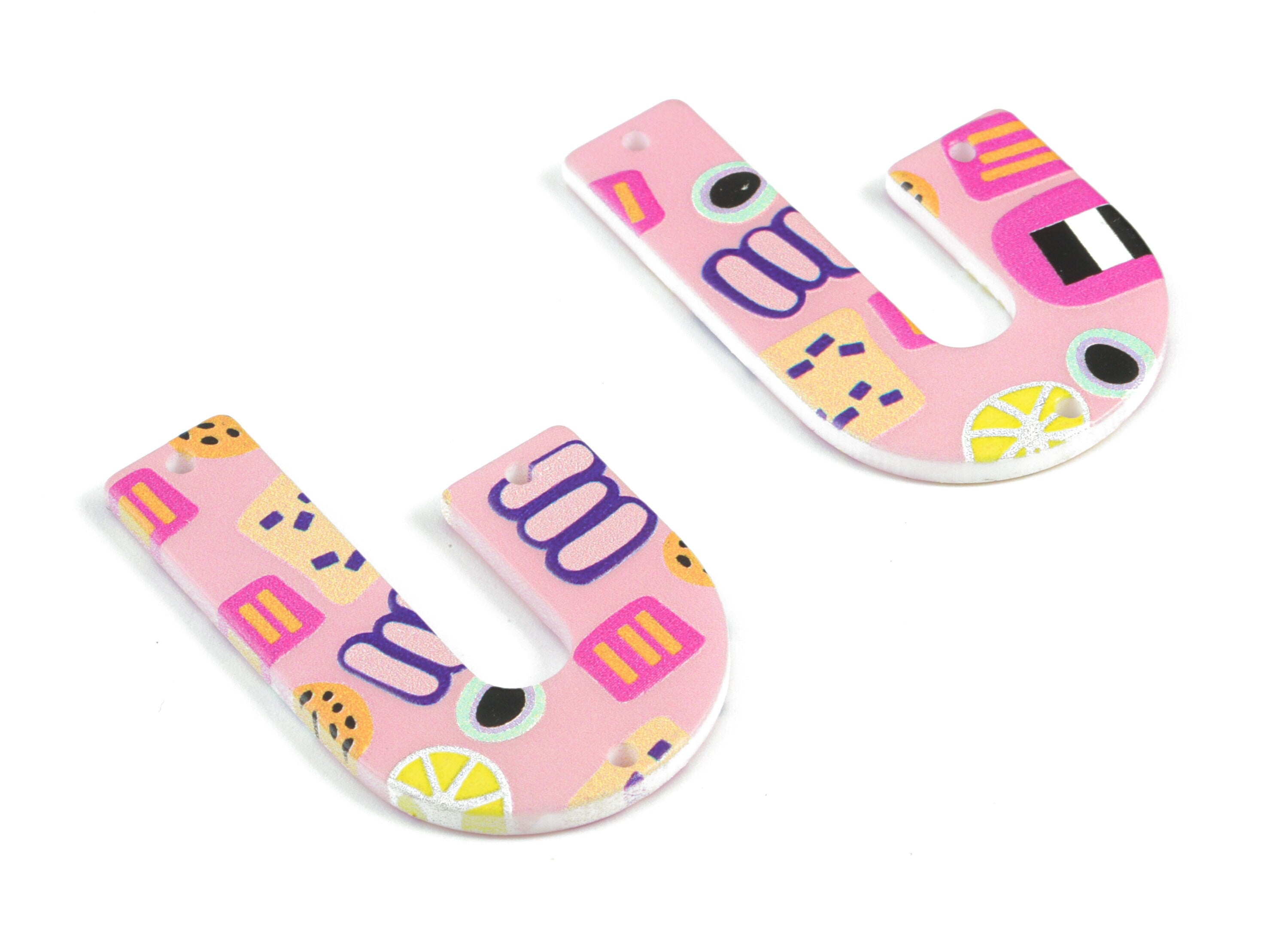 Acrylic U Pink Earring Connector - 3 Holes - Acrylic U Pink Earring Charms and Pendant - Jewelry Supplies - 39.95x26.08x2.61mm - AC2094A - DOMEDBAZAAR