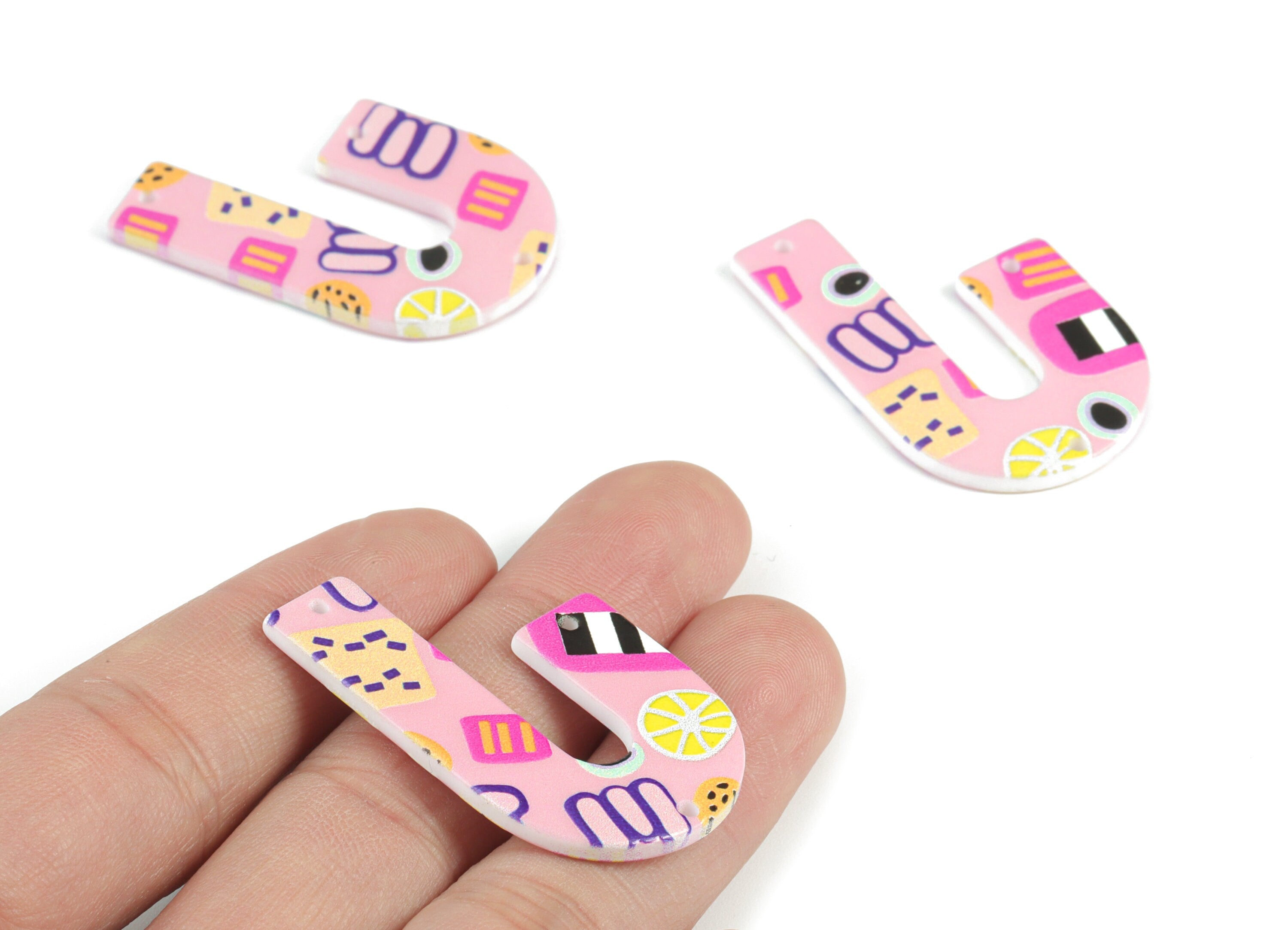 Acrylic U Pink Earring Connector - 3 Holes - Acrylic U Pink Earring Charms and Pendant - Jewelry Supplies - 39.95x26.08x2.61mm - AC2094A - DOMEDBAZAAR