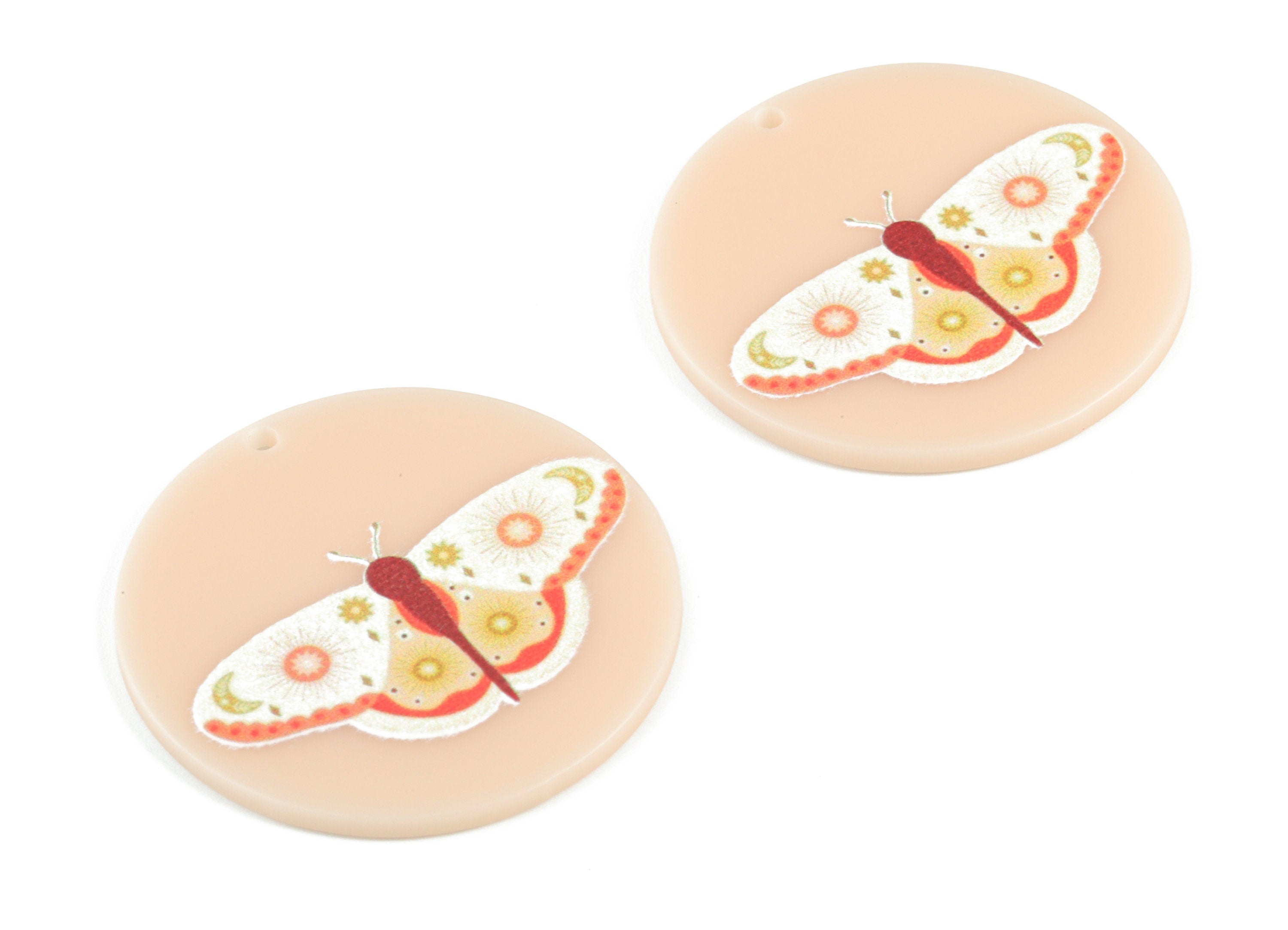 Acrylic Moth Round Earring Charms - Acrylic Moth Circle Pendant - Earring Finding - Jewelry Supplies - 39.62x39.78x2.54mm - AC2090D - DOMEDBAZAAR