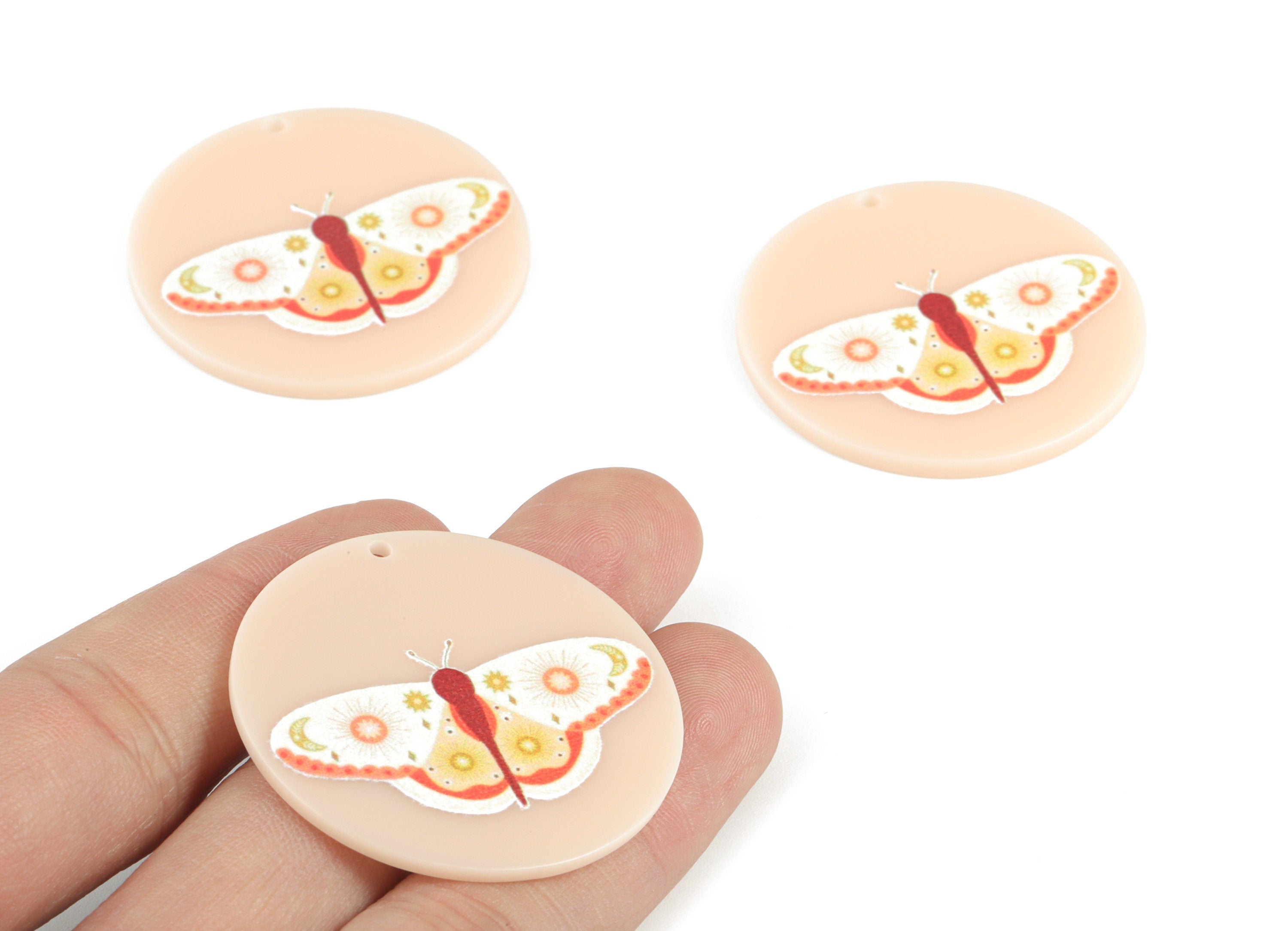 Acrylic Moth Round Earring Charms - Acrylic Moth Circle Pendant - Earring Finding - Jewelry Supplies - 39.62x39.78x2.54mm - AC2090D - DOMEDBAZAAR