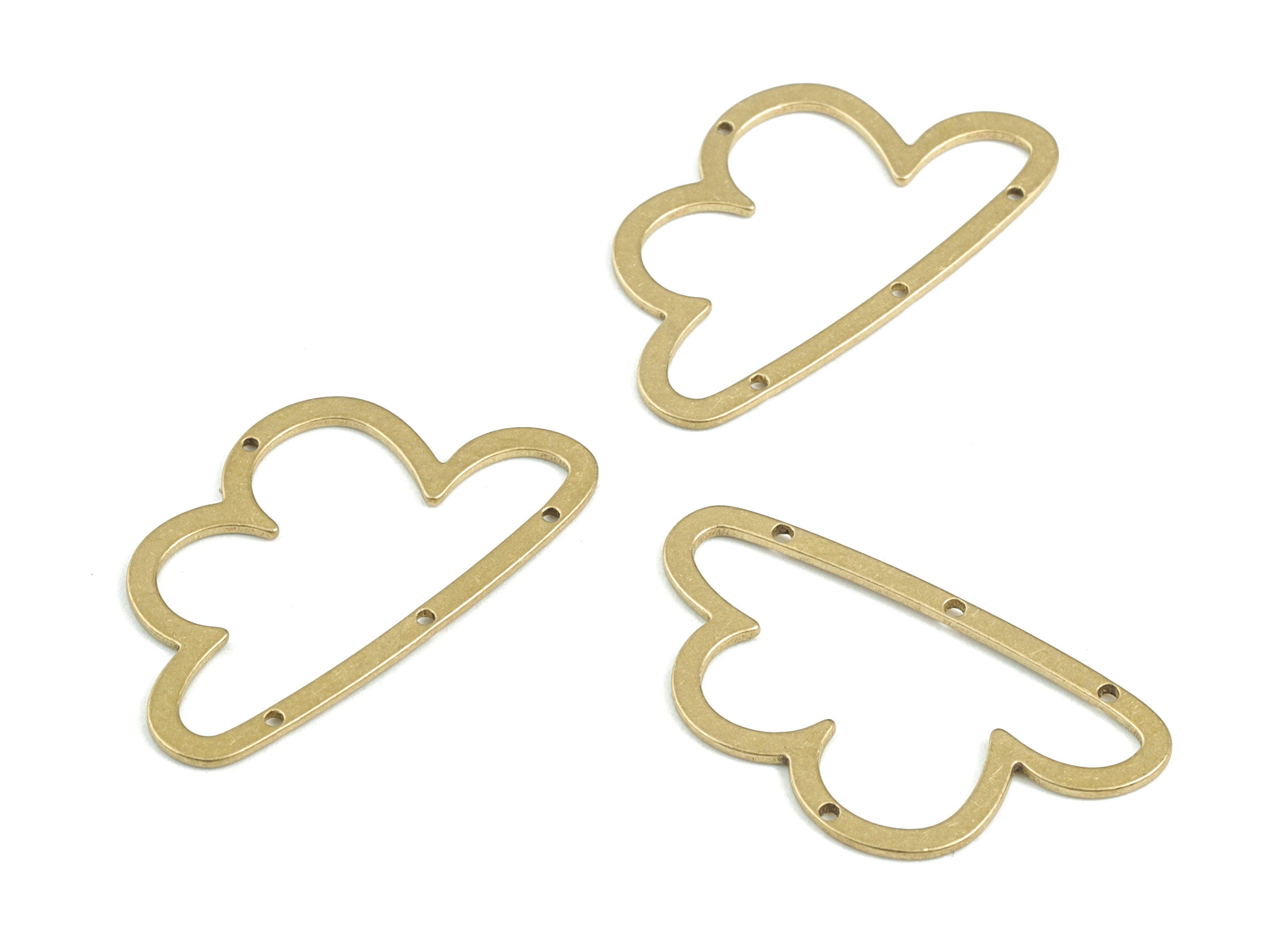 Cloud Earring Connector - Raw Brass Cloud Earring Charms - 4 Holes Connector - Jewelry Supplies - 30x17x0.8mm - PPM3500 - DOMEDBAZAAR