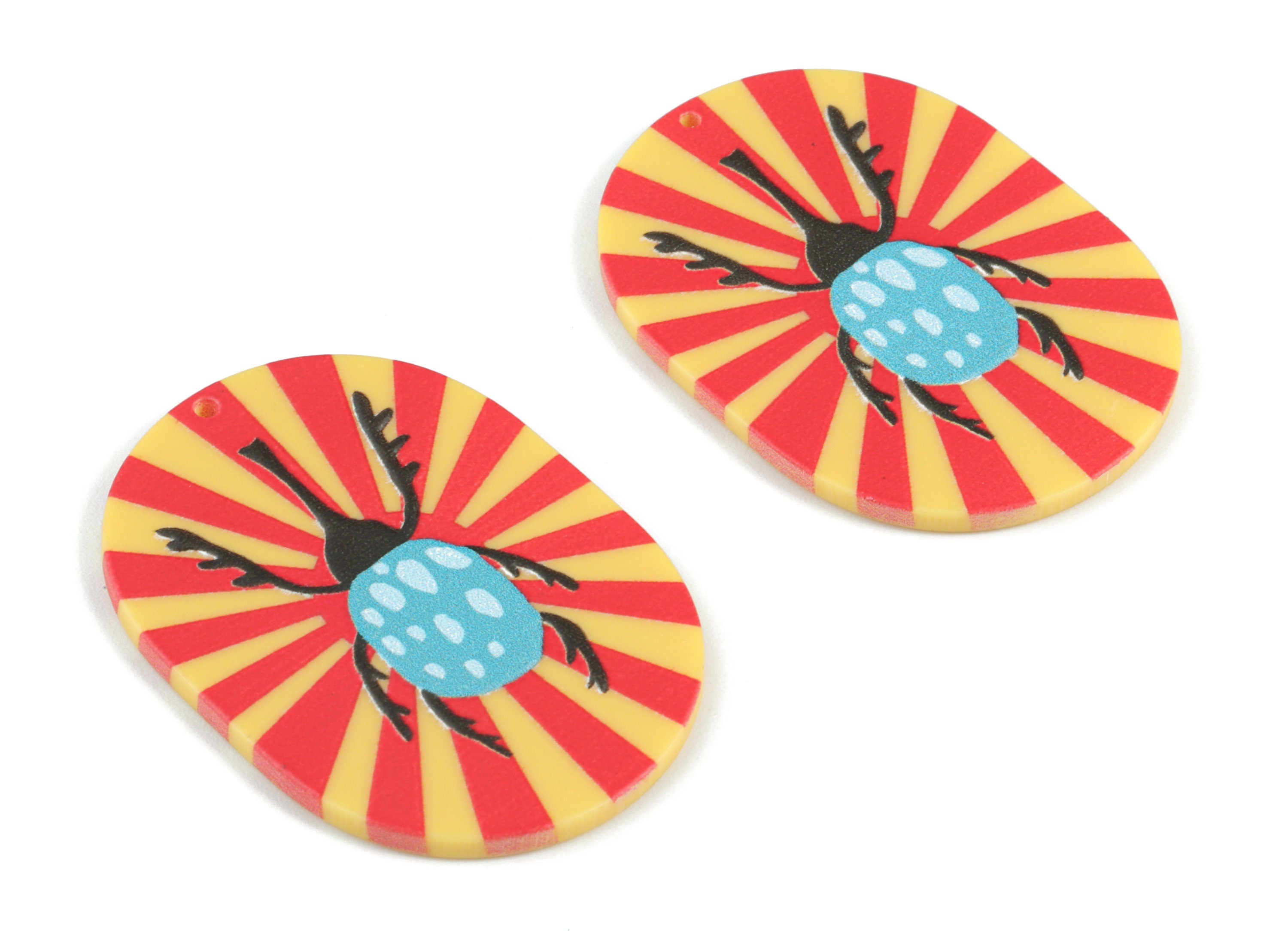 Acrylic Hercules Beetle Oval Pendant - Acrylic Hercules Beetle Oval Earring Charms - Jewelry Supplies - 43.24x30.86x2.71mm - AC2089B - DOMEDBAZAAR