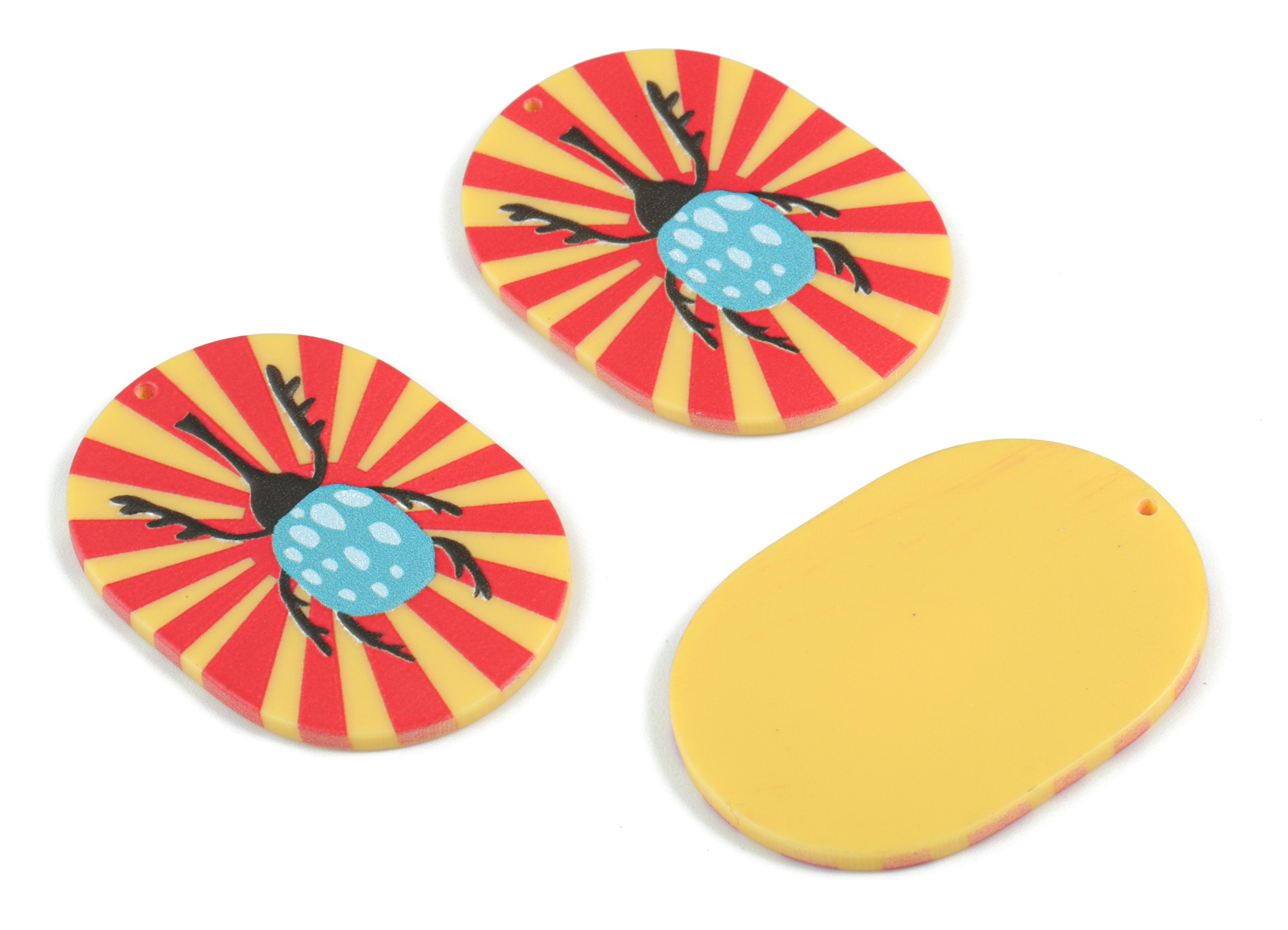 Acrylic Hercules Beetle Oval Pendant - Acrylic Hercules Beetle Oval Earring Charms - Jewelry Supplies - 43.24x30.86x2.71mm - AC2089B - DOMEDBAZAAR
