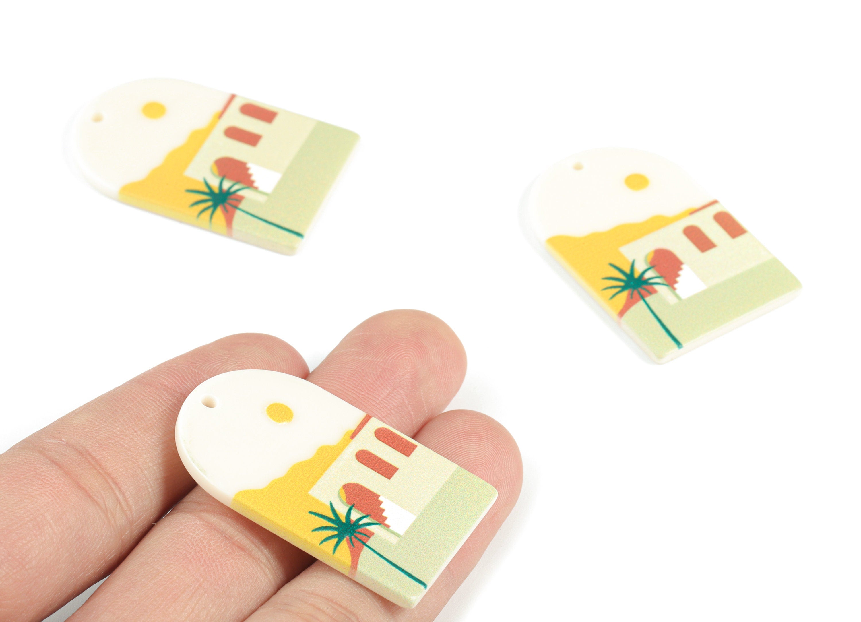 Acrylic Domed Earring Charms - Landscape Tree Oval Domed Charms Pastel Earrings - Jewelry Supplies - 39.7x25.68x2.2mm - AC2061P - DOMEDBAZAAR