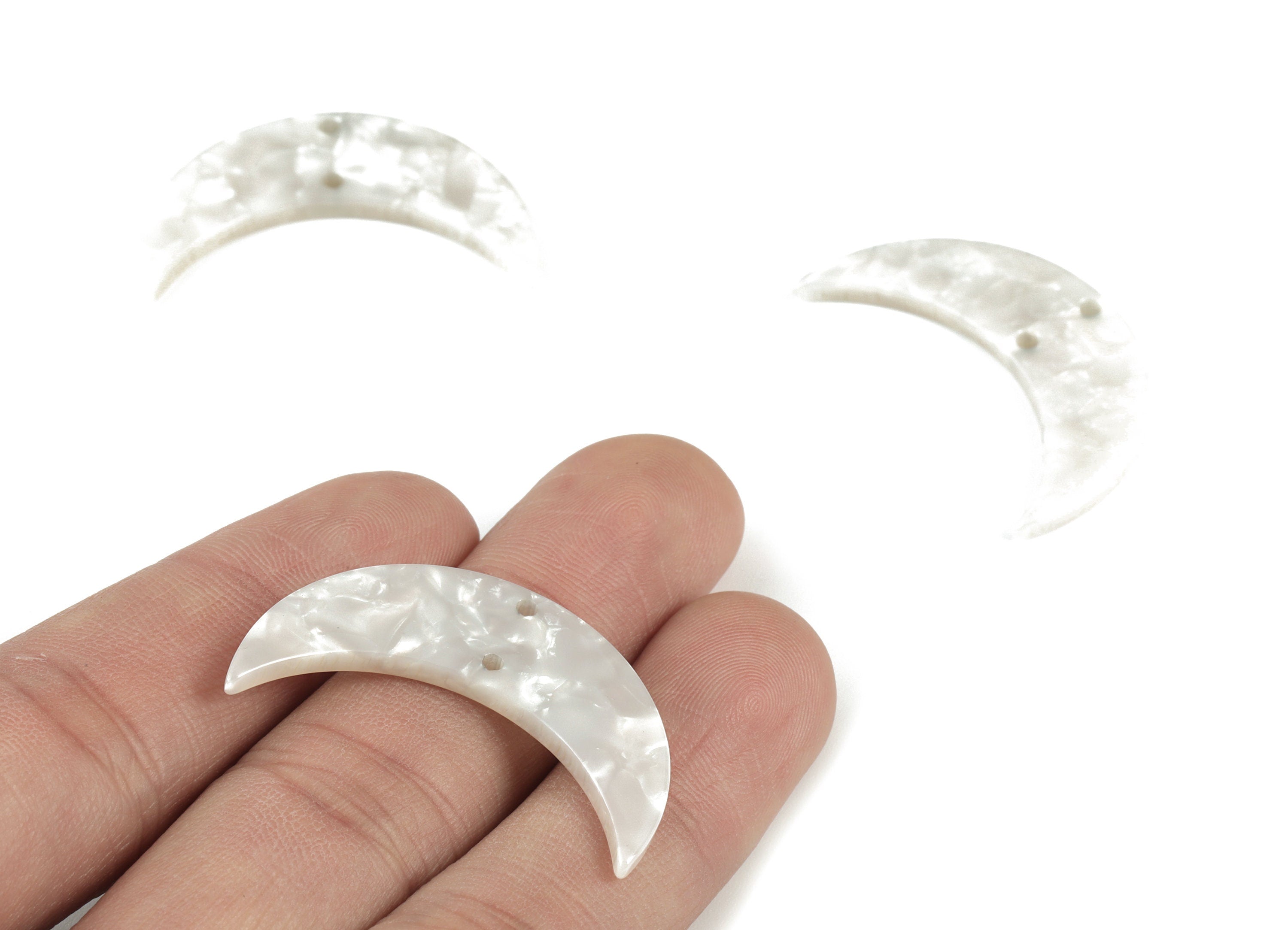 Acetate Crescent Ivory Earring Connector - White Acetate Moon Charms - Jewelry Supplies - Color Code: A12 - 34.42x19.27x2.4mm - AC1366-A12 - DOMEDBAZAAR