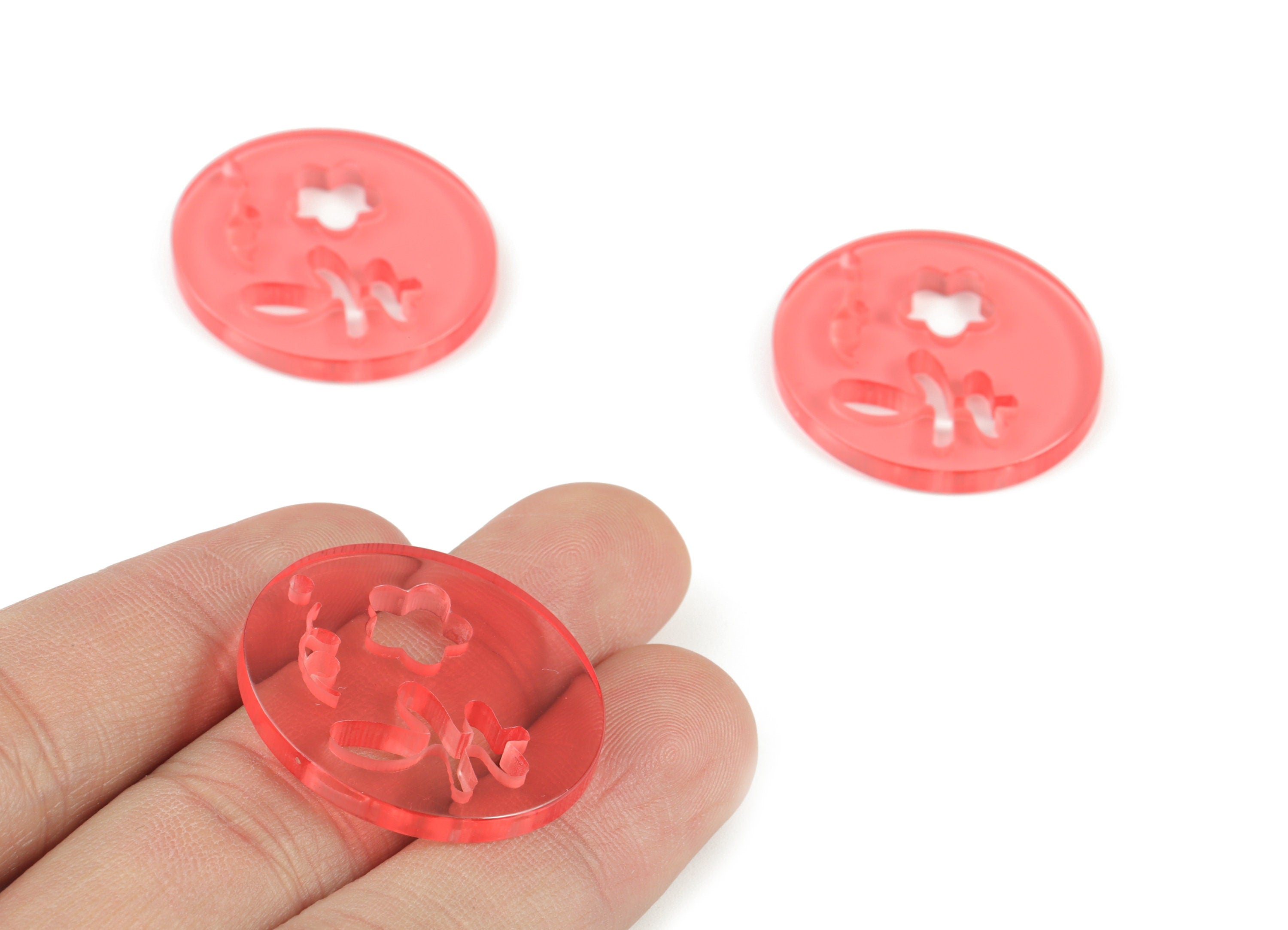 Acrylic Flower Earring Charms - Acrylic Red Leaf Earring Charms - Jewelry Supplies - Color Code:A465- 29.76x27.75x2.89mm - AC2139-A465 - DOMEDBAZAAR