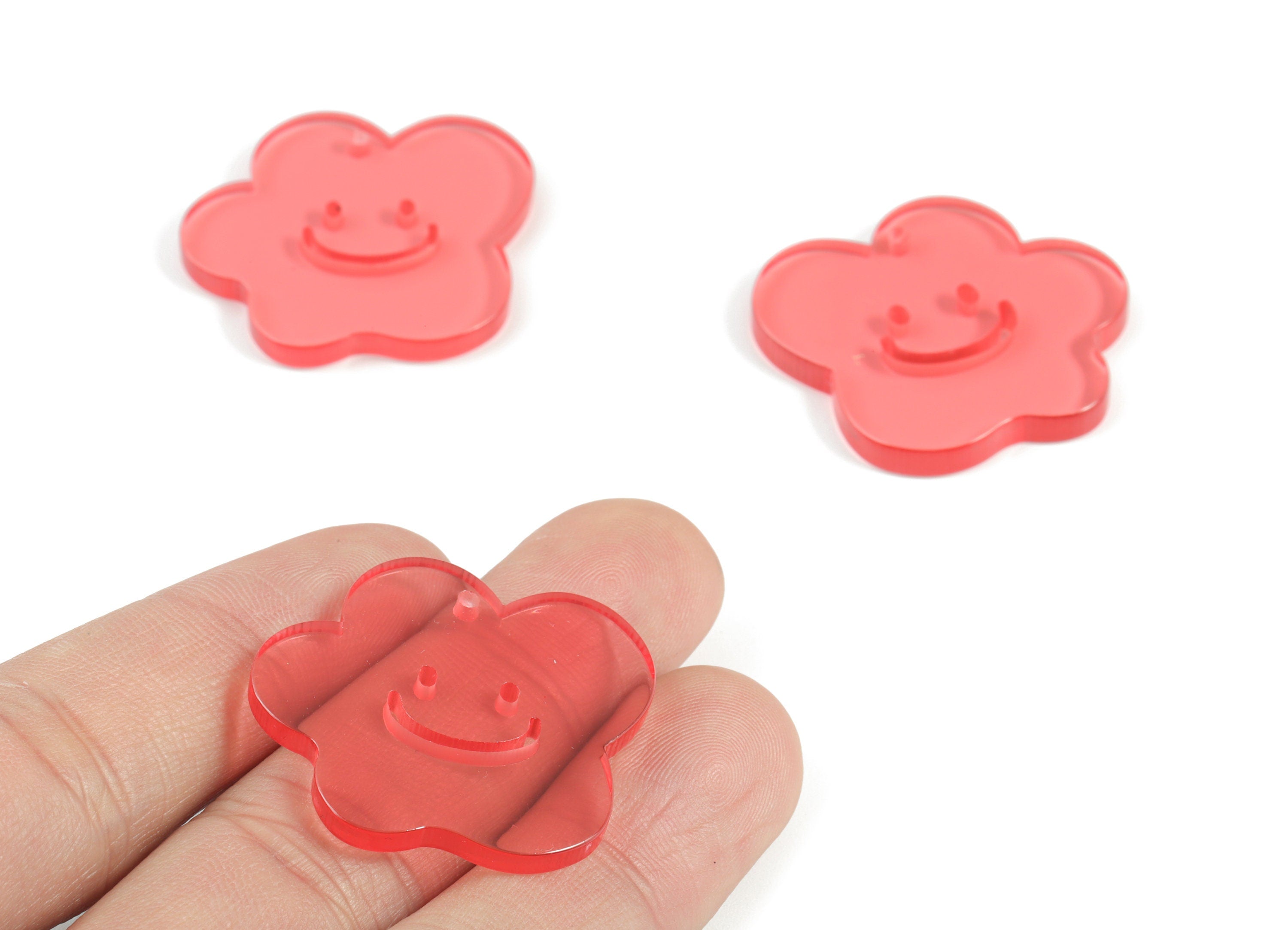 Bead door window curtain - Acrylic Smiley Flower wind bell chimes - Red Leaf Earring Charms - Color Code:A465- 33x31x3mm - AC2137-A465 - DOMEDBAZAAR