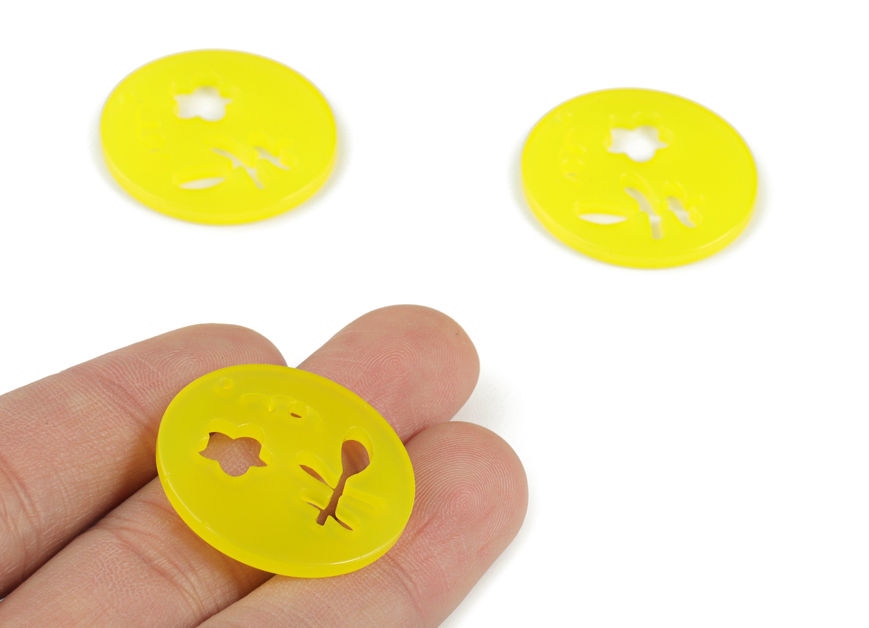 Acrylic Flower Earring Charms - Acrylic Yellow Leaf Earring Charms - Jewelry Supplies - Color Code:A533- 29.83x27.74x2.2mm - AC2139-A533 - DOMEDBAZAAR