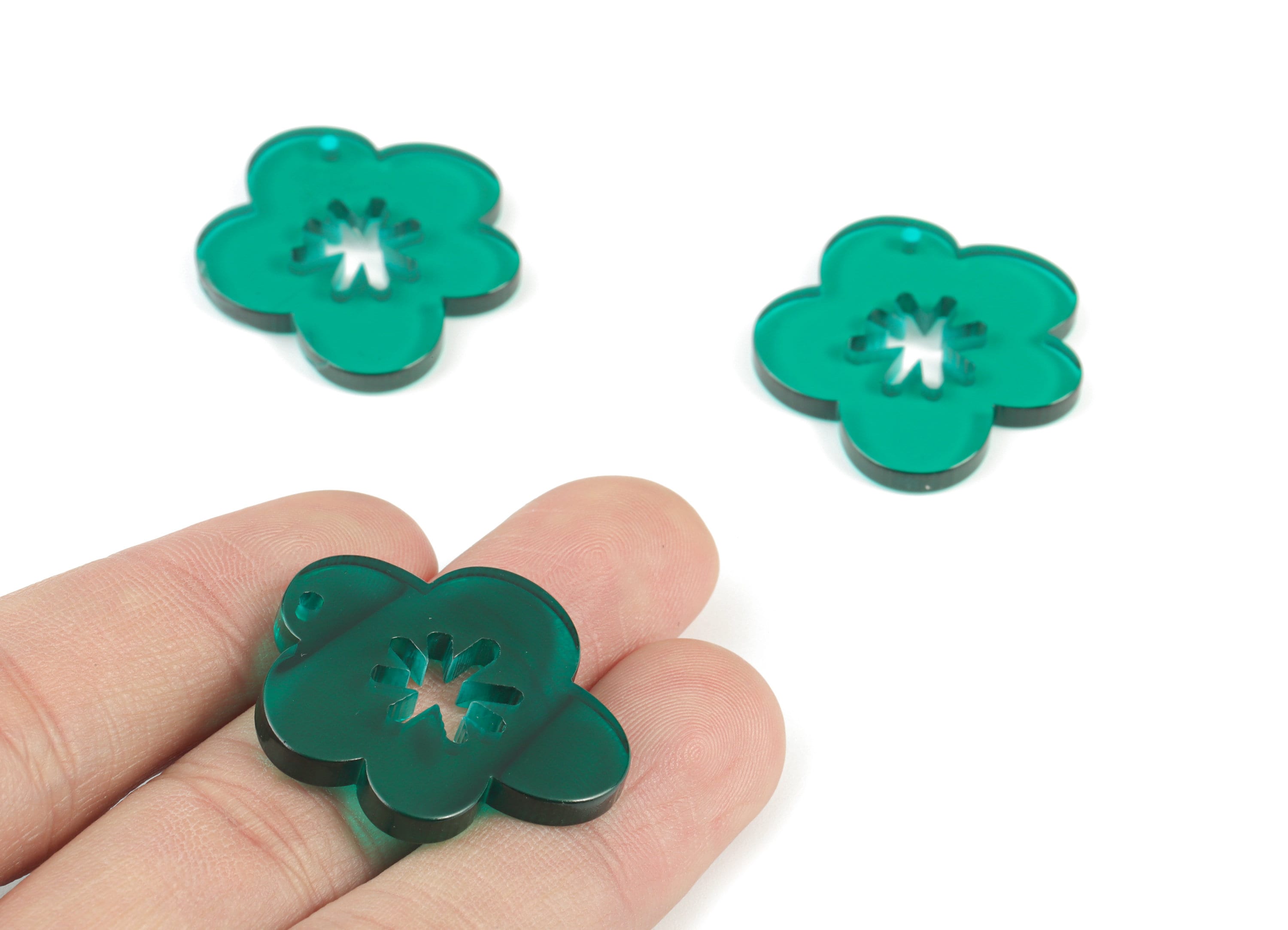 Acrylic Snowflake Flower Earring Charms - Acrylic Green Flower Earrings - Jewelry Supplies - Color Code:A463- 33.05x30x2.97mm - AC2132-A463 - DOMEDBAZAAR