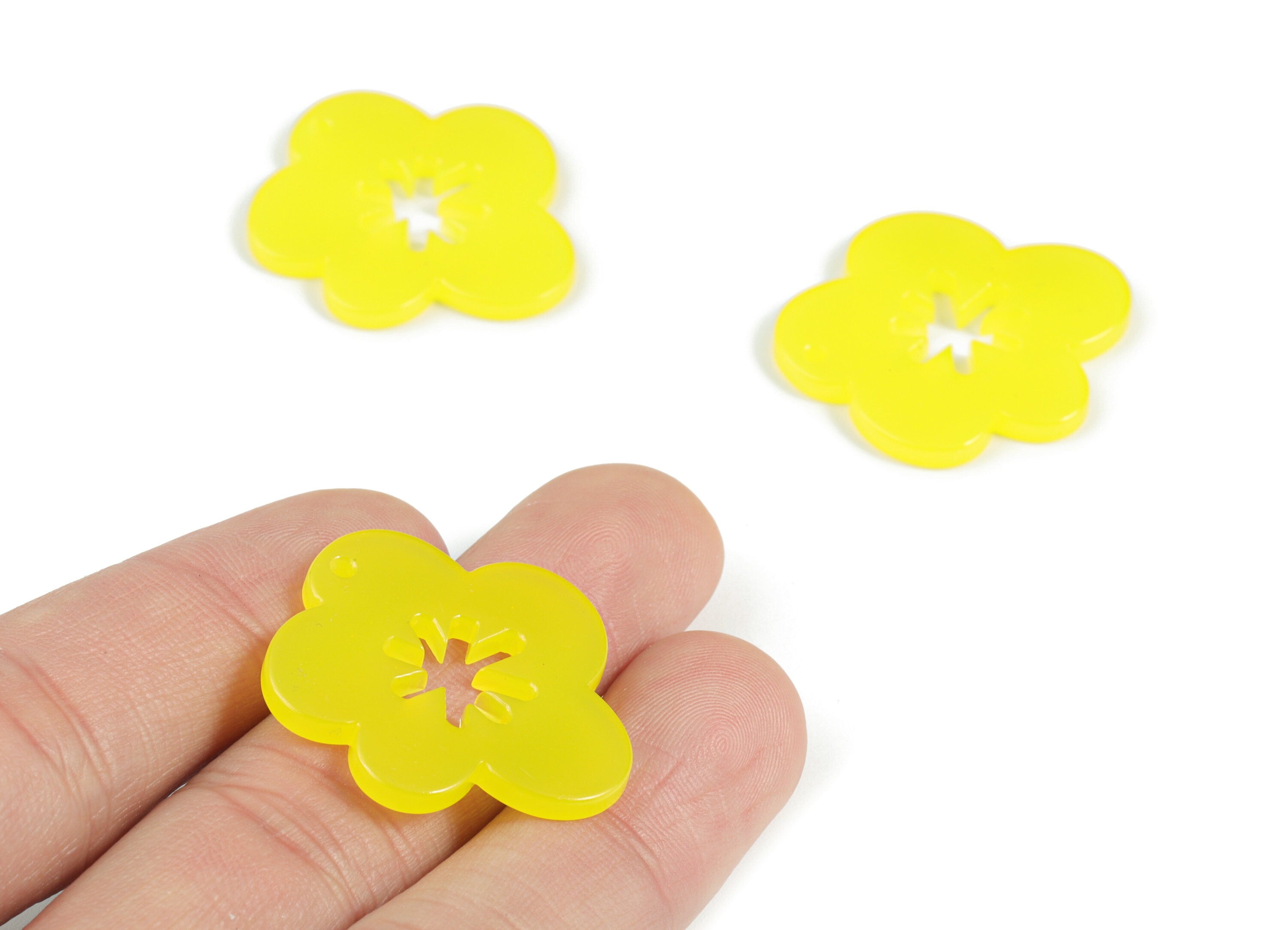 Acrylic Snowflake Flower Earring Charms - Acrylic Yellow Flower Earrings - Jewelry Supplies - Color Code:A533- 30.6x27.5x2.4mm - AC2132-A533 - DOMEDBAZAAR