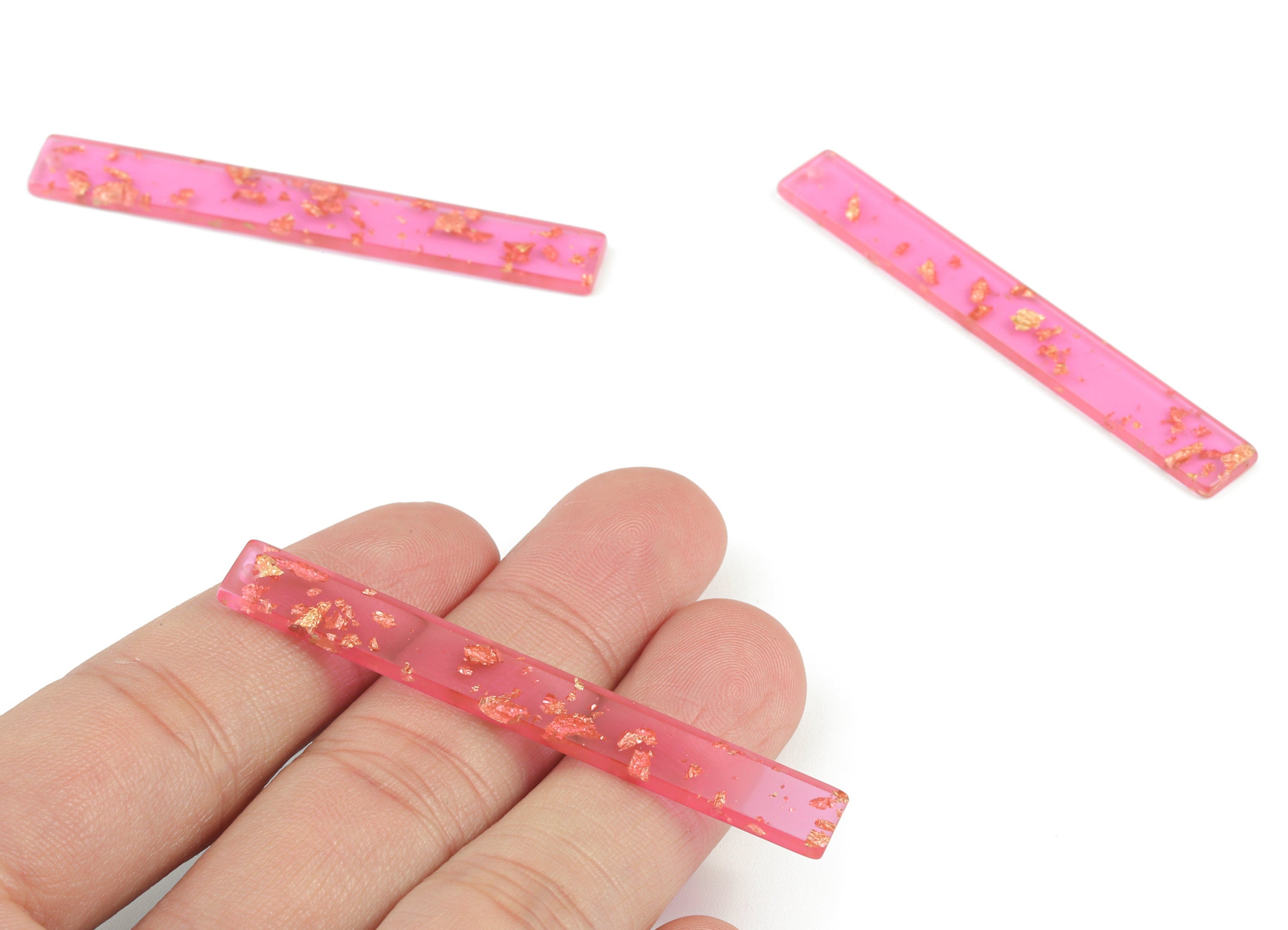 Acrylic Stick Charms - Gold Red Foil & Confetti - Bar Earrings and Pendant - Color Code: A444 - 59.7x7.8x2.5mm - AC1049-A444 - DOMEDBAZAAR