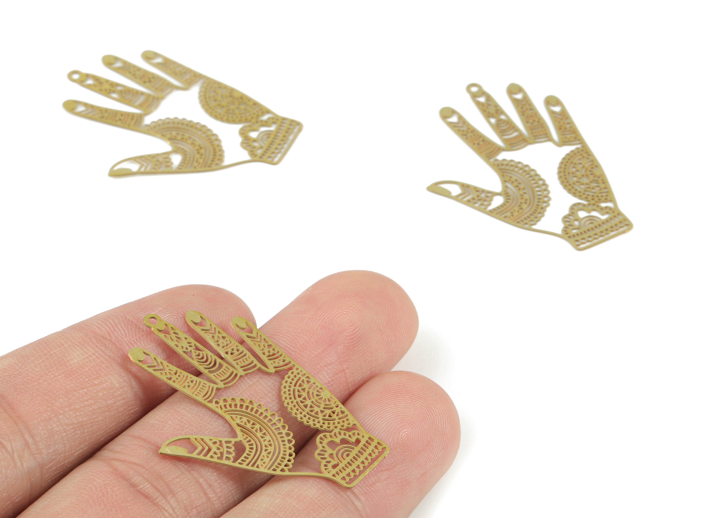 Brass Hand Earring Charms - Raw Brass Hand Pendant - Earring Findings - Jewelry Supplies - 37.4x25.16x0.28mm - JJB6493 - DOMEDBAZAAR
