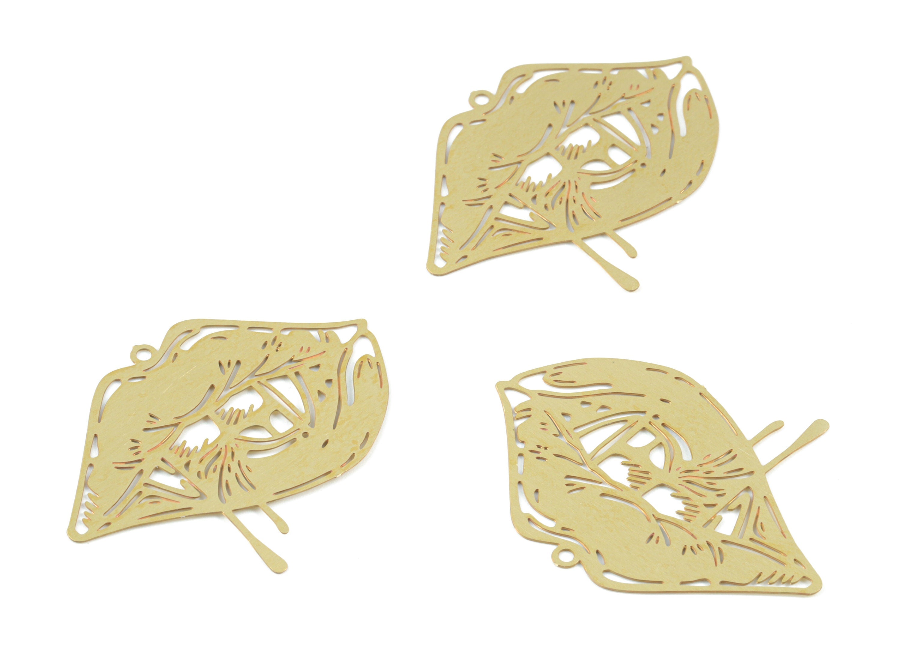 Brass Lip Pendant - Raw Brass Lip Drop Earring Charms - Earring Findings - Jewelry Supplies - 35.42x28.02x0.28mm - JJB6494 - DOMEDBAZAAR