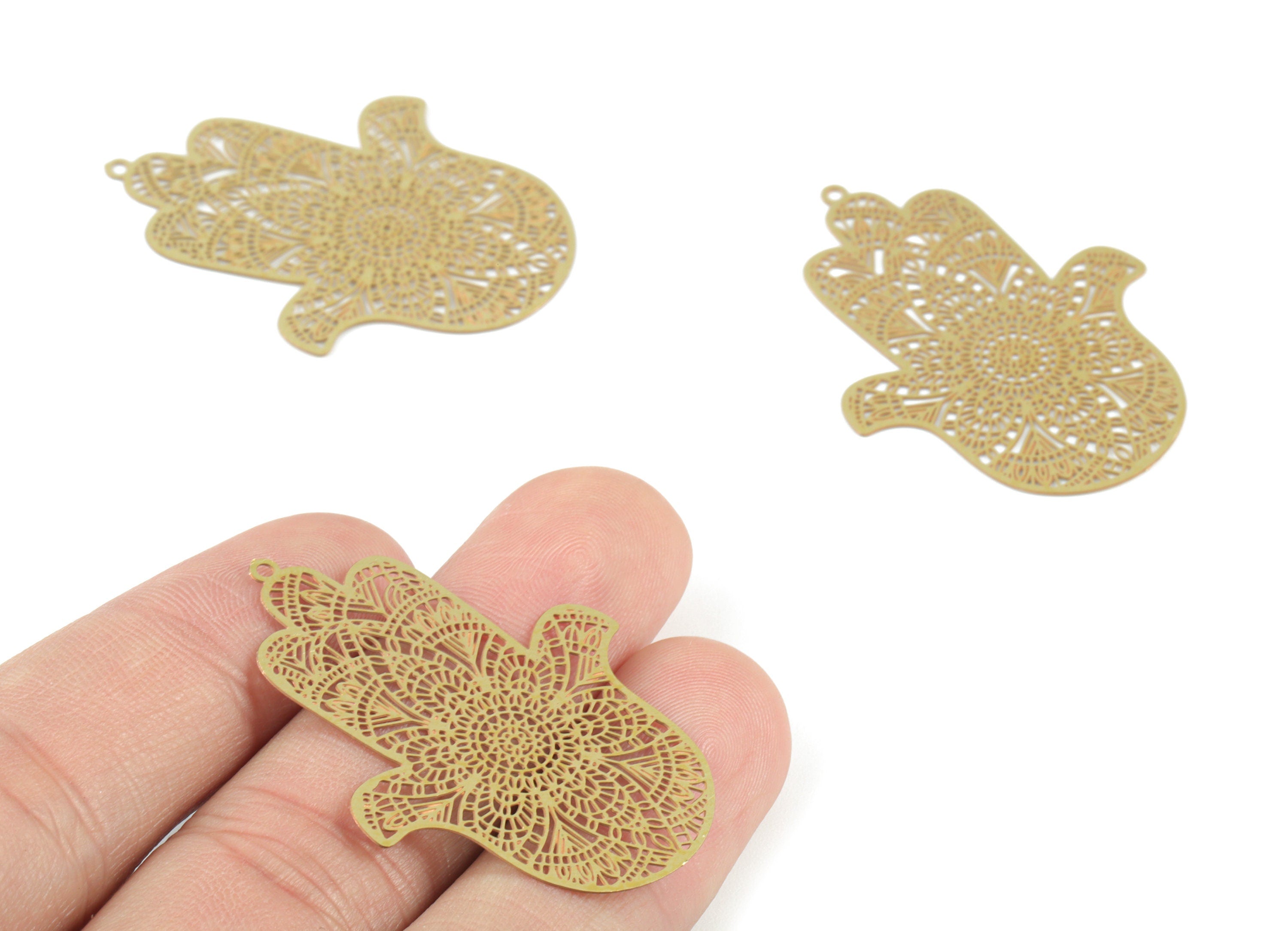Brass Hamsa Pendant - Raw Brass Hamsa Earring Charms - Earring Findings - Jewellery Supplies - 42.16x31.4x0.27mm - JJB6495 - DOMEDBAZAAR