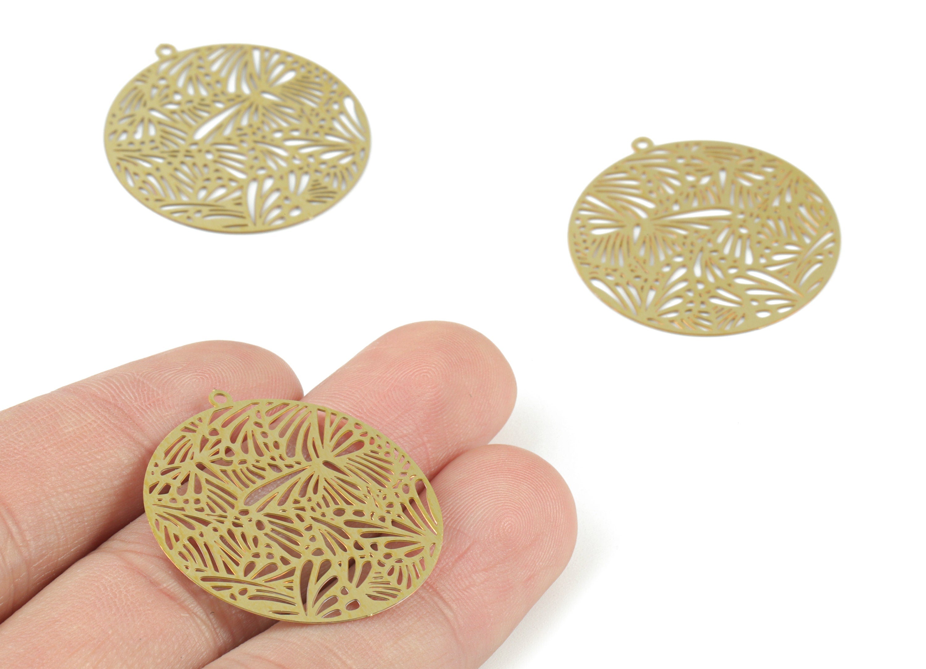 Brass Round Pendant - Raw Brass Circle Earring Charms - Earring Findings - Jewelry Supplies - 32.16x30.04x0.28mm - JJB6502 - DOMEDBAZAAR