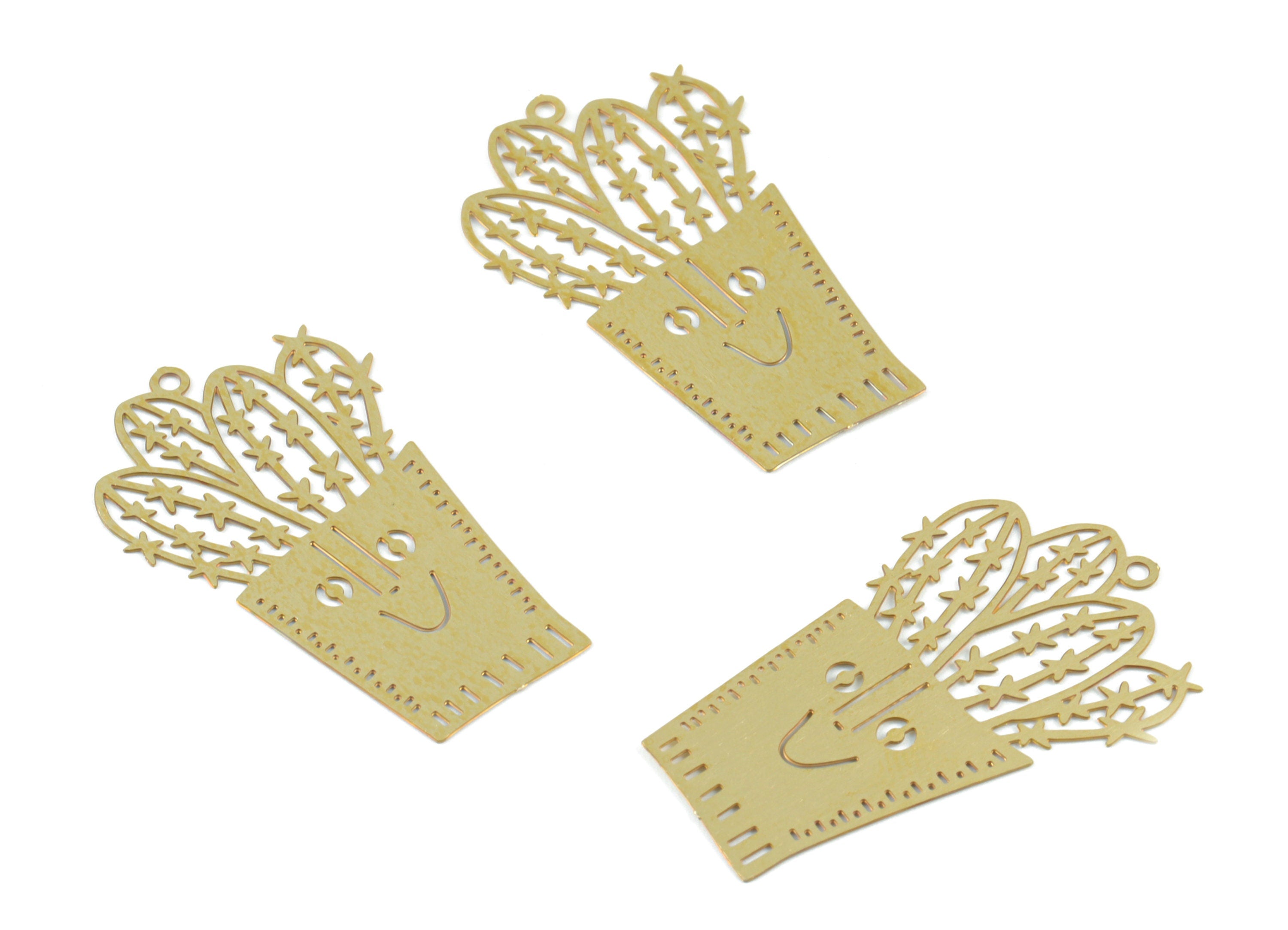 Brass Cactus Earring Charms - Raw Brass Cactus Flower Pot Charms - Earring Findings - Jewelry Supplies - 33.15x20.99x0.29mm - JJB6490 - DOMEDBAZAAR