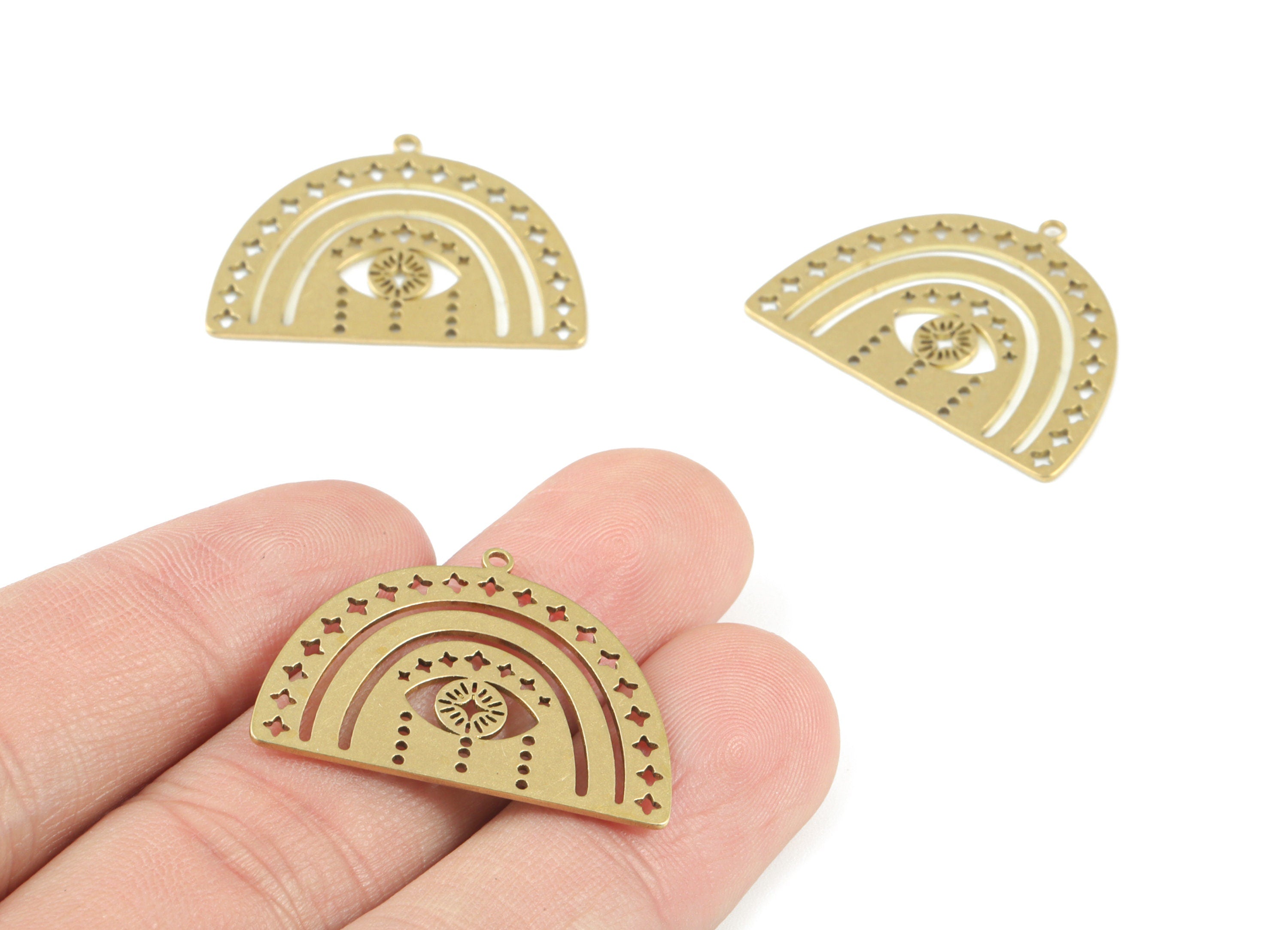 Brass Half Moon Pendant - Raw Brass Semi Circle Earring Charms - Jewelry Making Supplies - 29.74x22.32x0.82mm - PPM3747 - DOMEDBAZAAR