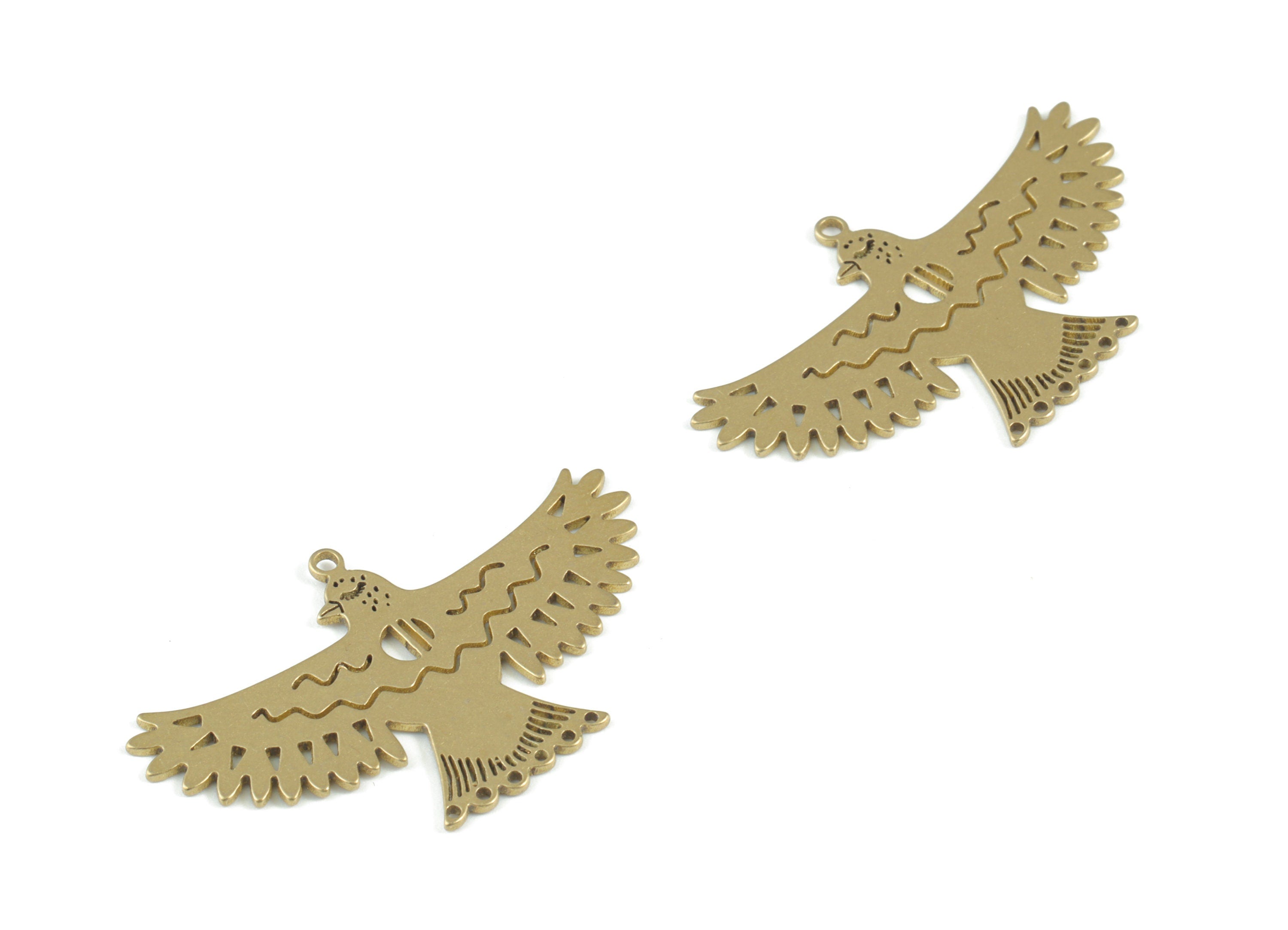 Brass Eagle Pendant - Raw Brass Eagle Earring Charms - Earring Findings - Jewelry Making Supplies - 37.72x22.87x0.79mm - PPM3775 - DOMEDBAZAAR