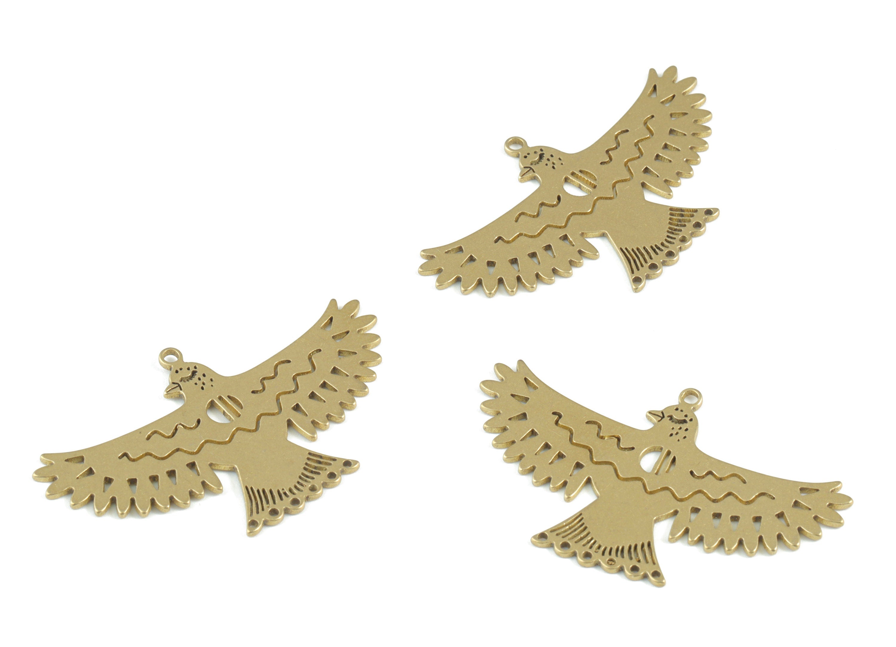 Brass Eagle Pendant - Raw Brass Eagle Earring Charms - Earring Findings - Jewelry Making Supplies - 37.72x22.87x0.79mm - PPM3775 - DOMEDBAZAAR