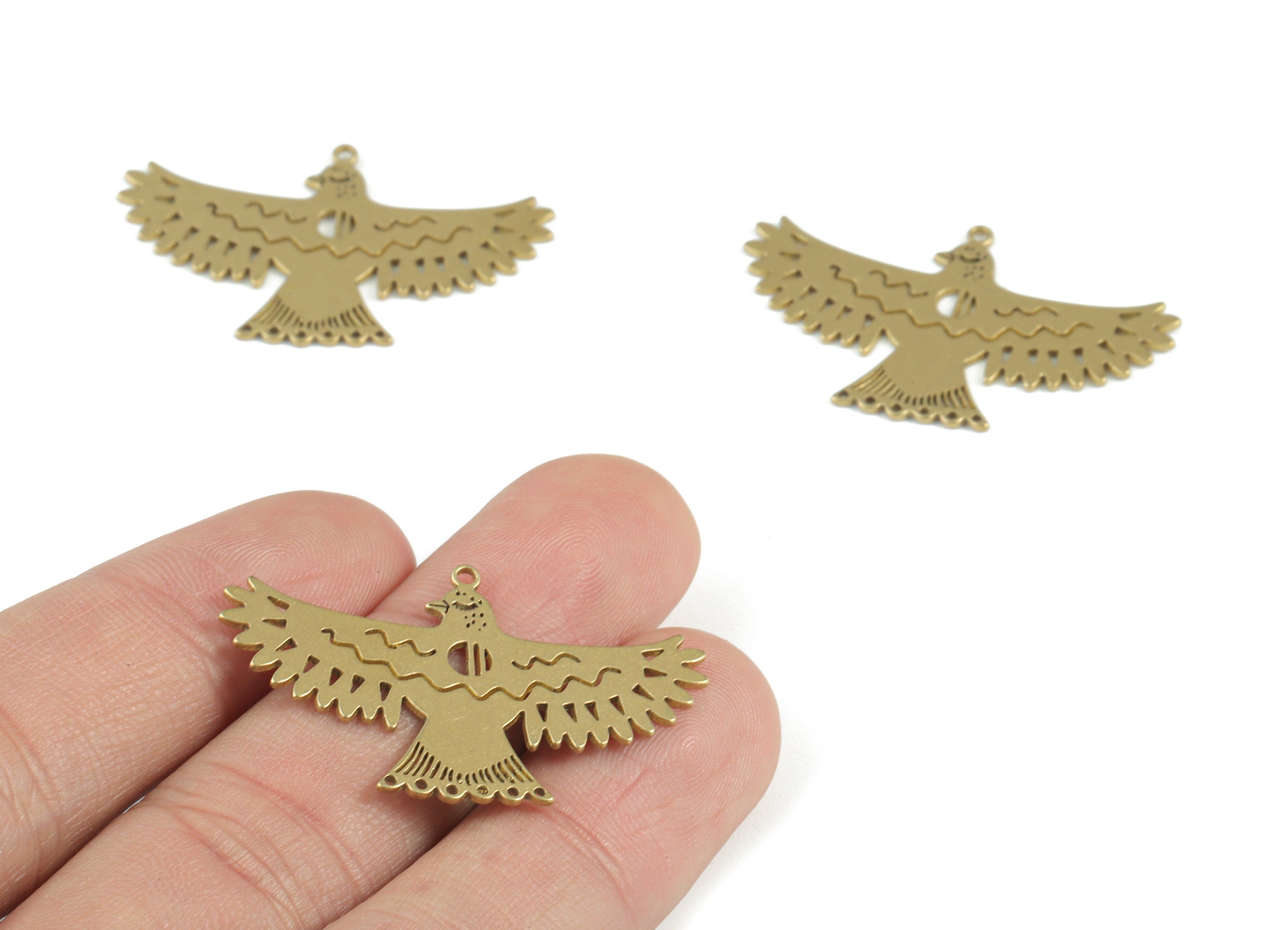 Brass Eagle Pendant - Raw Brass Eagle Earring Charms - Earring Findings - Jewelry Making Supplies - 37.72x22.87x0.79mm - PPM3775 - DOMEDBAZAAR