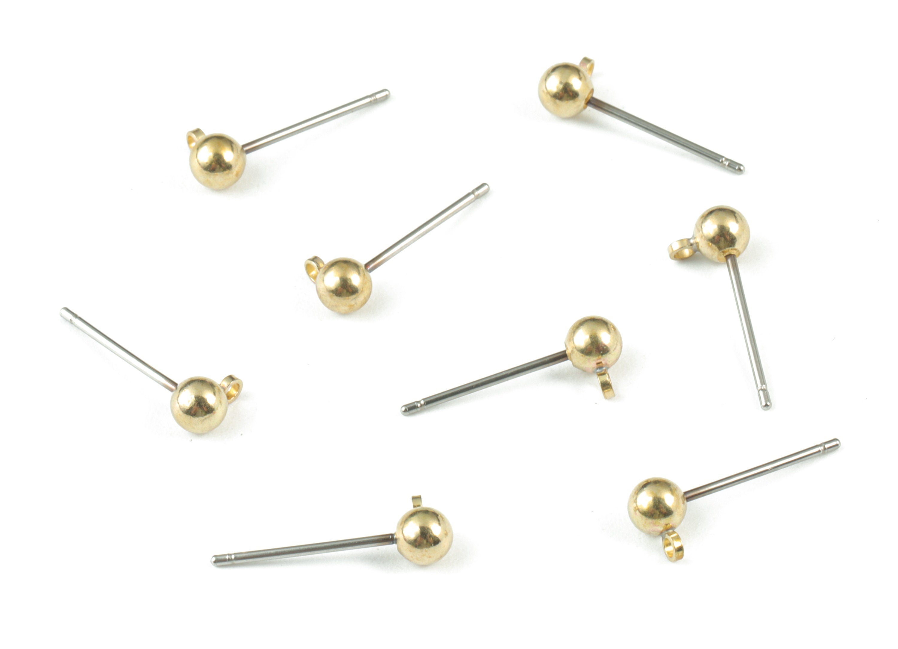 Brass Ball Stud Earring With Loop - Raw Brass Ball Post Loop - 316 Stainless Steel - Jewelry Supplies - 5.93x5.93x3.92mm - PP3609 - DOMEDBAZAAR
