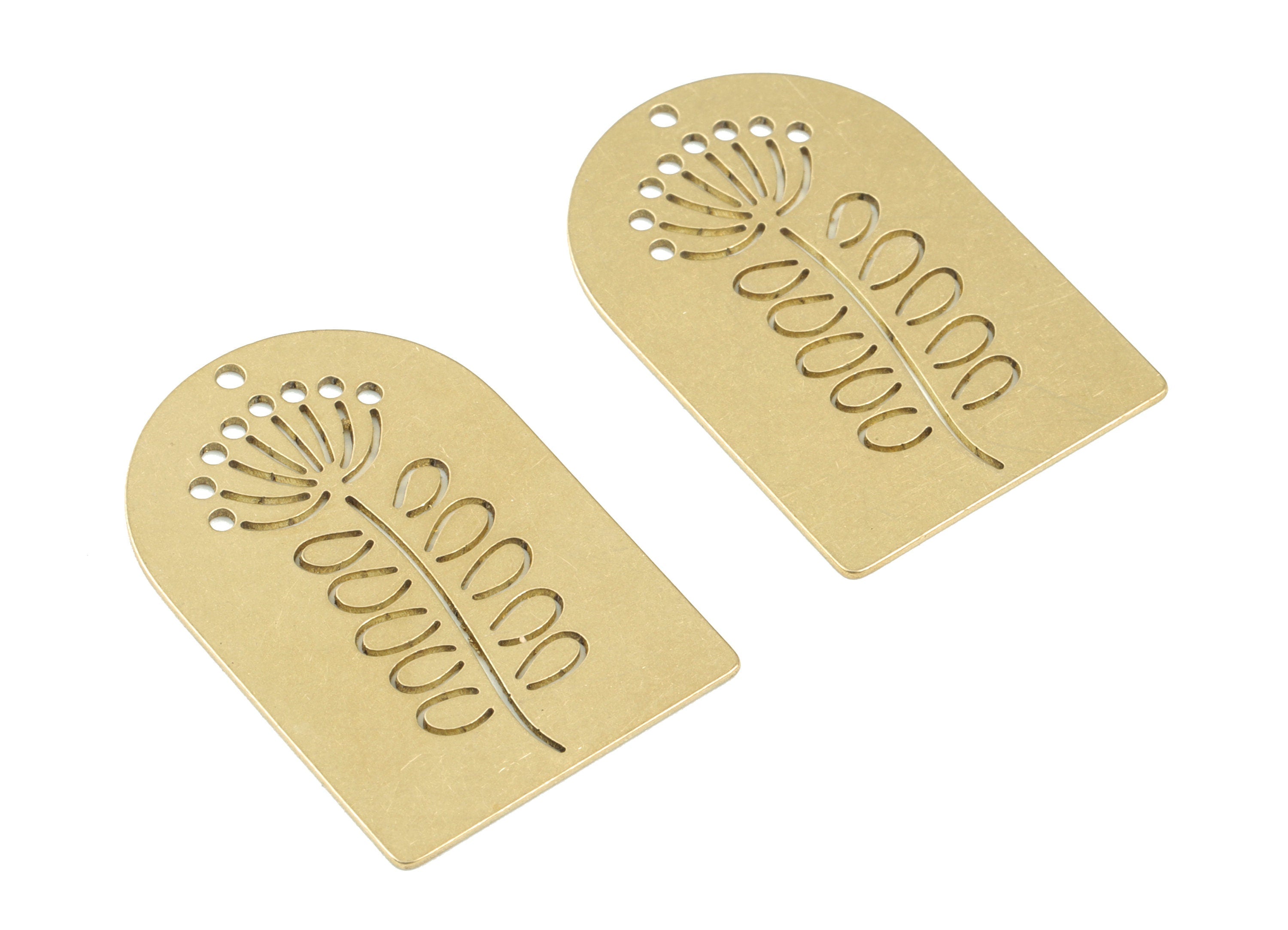 Fossil Flower Pendant - Raw Brass Reliquiae Flower Domed Earring Charms- Earrings Finding - Jewelry Supplies - 35x24x0.75mm - PPM3710 - DOMEDBAZAAR