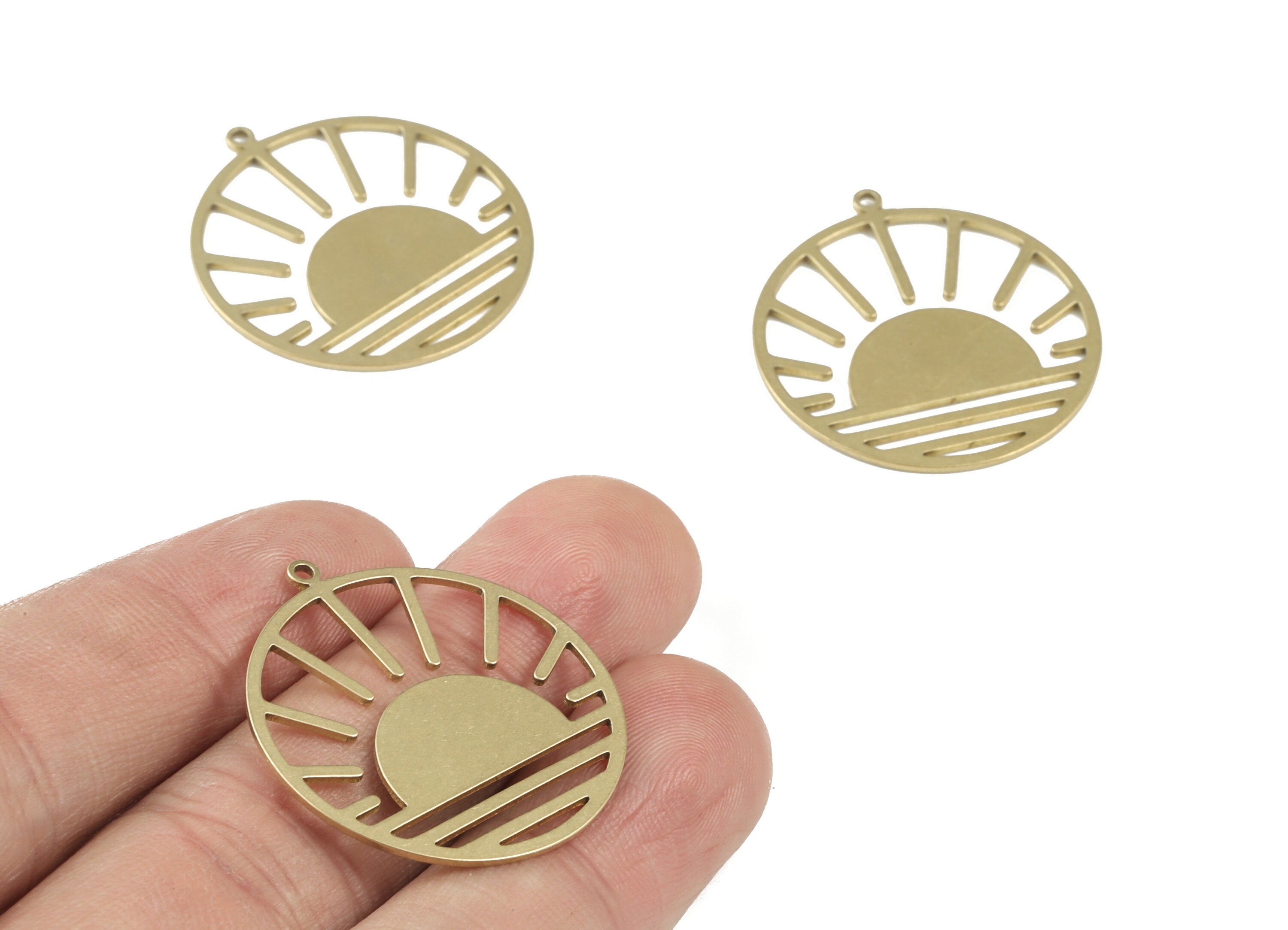 Sunset Brass Pendant - Raw Brass Sundown Earring Charms - Earrings Finding - Jewelry Supplies - 31x28x0.8mm - PPM3714 - DOMEDBAZAAR