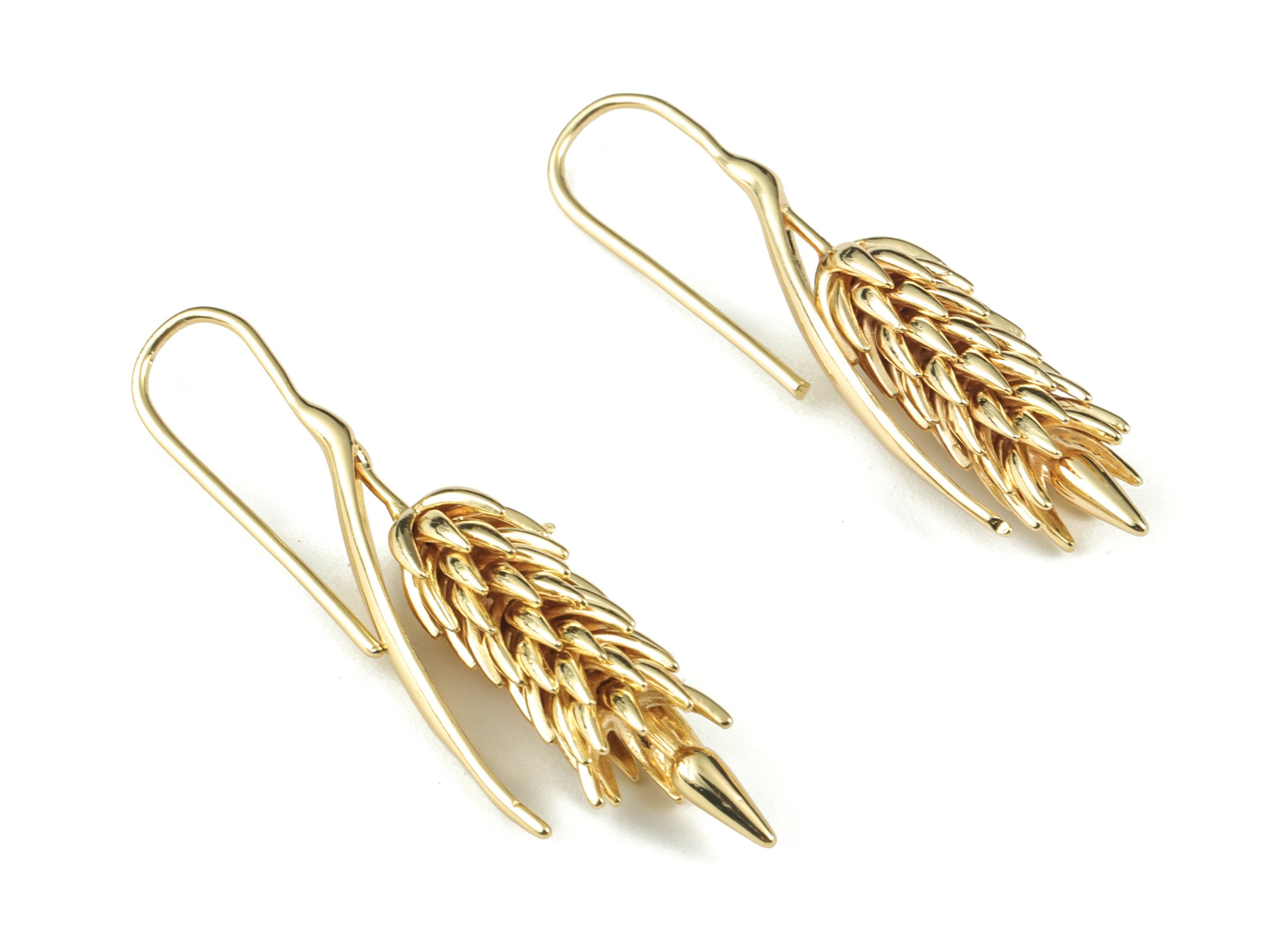 Gold Spikes Earring Wire - 18K Real Gold Brass Wheat Earring Hook - Earring Finding - Jewelry Supplies -48.96x11.24x7.77mm - RGP2738 - DOMEDBAZAAR