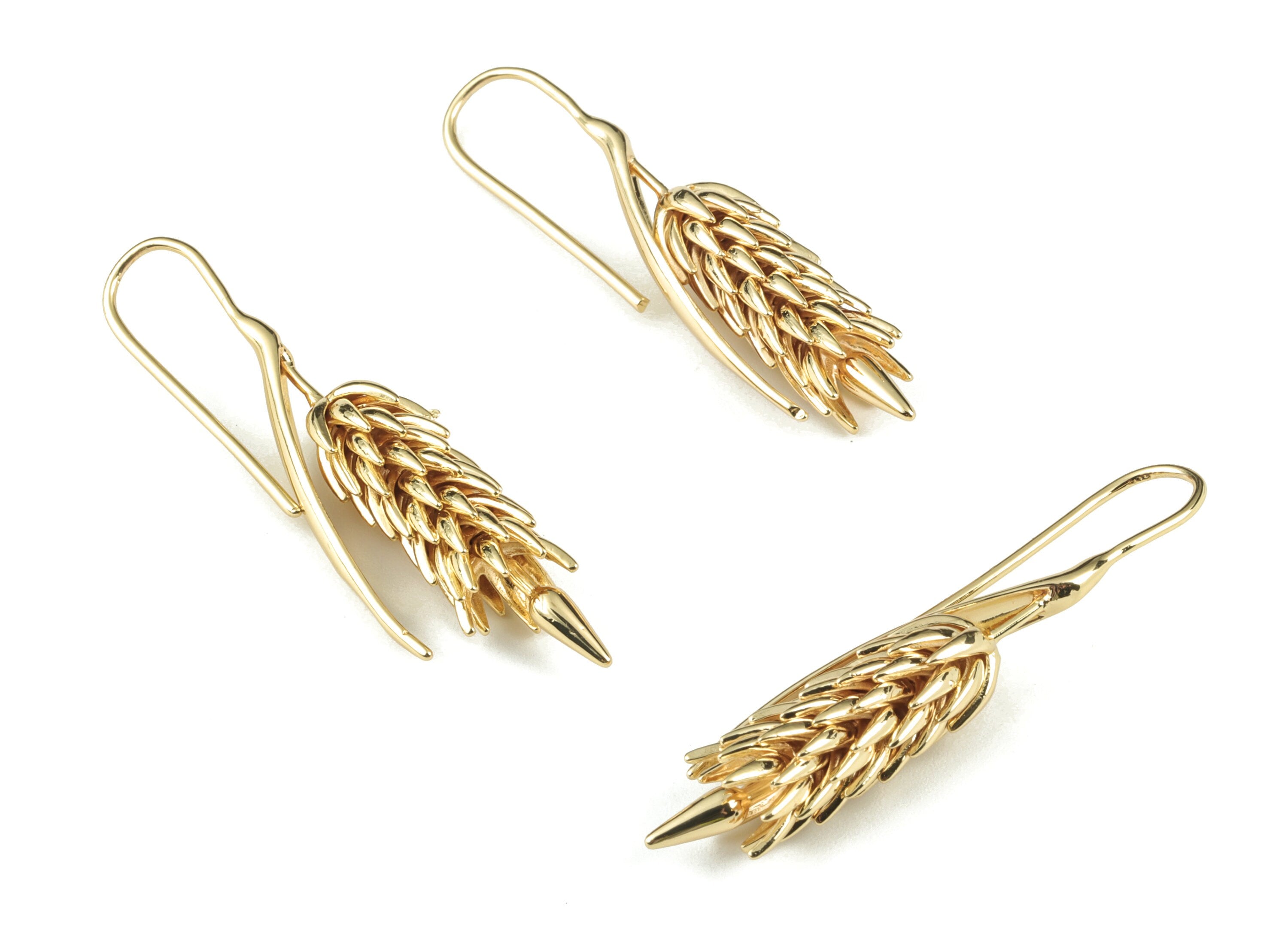 Gold Spikes Earring Wire - 18K Real Gold Brass Wheat Earring Hook - Earring Finding - Jewelry Supplies -48.96x11.24x7.77mm - RGP2738 - DOMEDBAZAAR