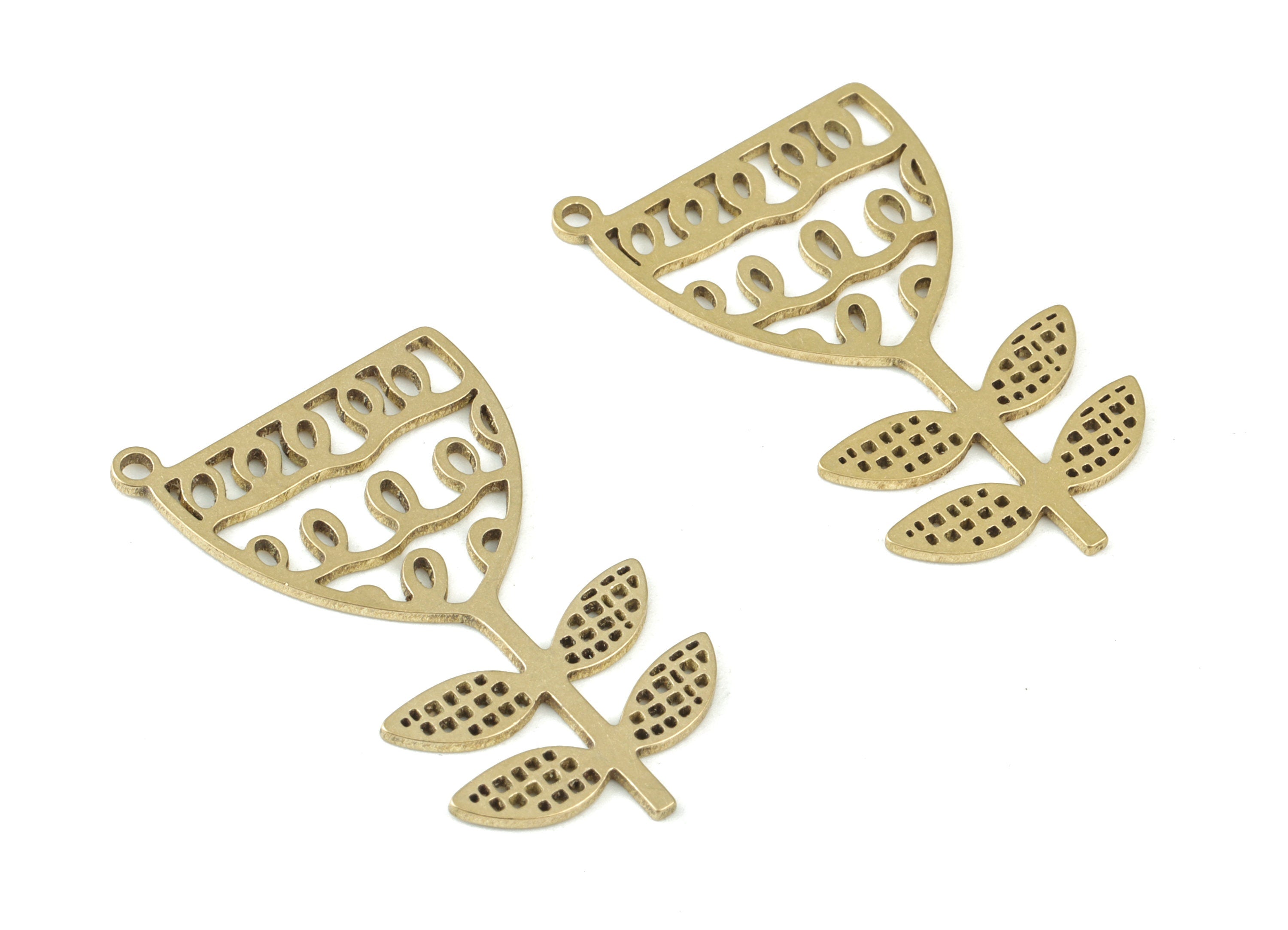 Brass Flower Pendant -Raw Brass Flower Earring Charms - Tulip Earrings - Jewelry Making Supplies - 32x18x0.8mm - PPM3492 - DOMEDBAZAAR