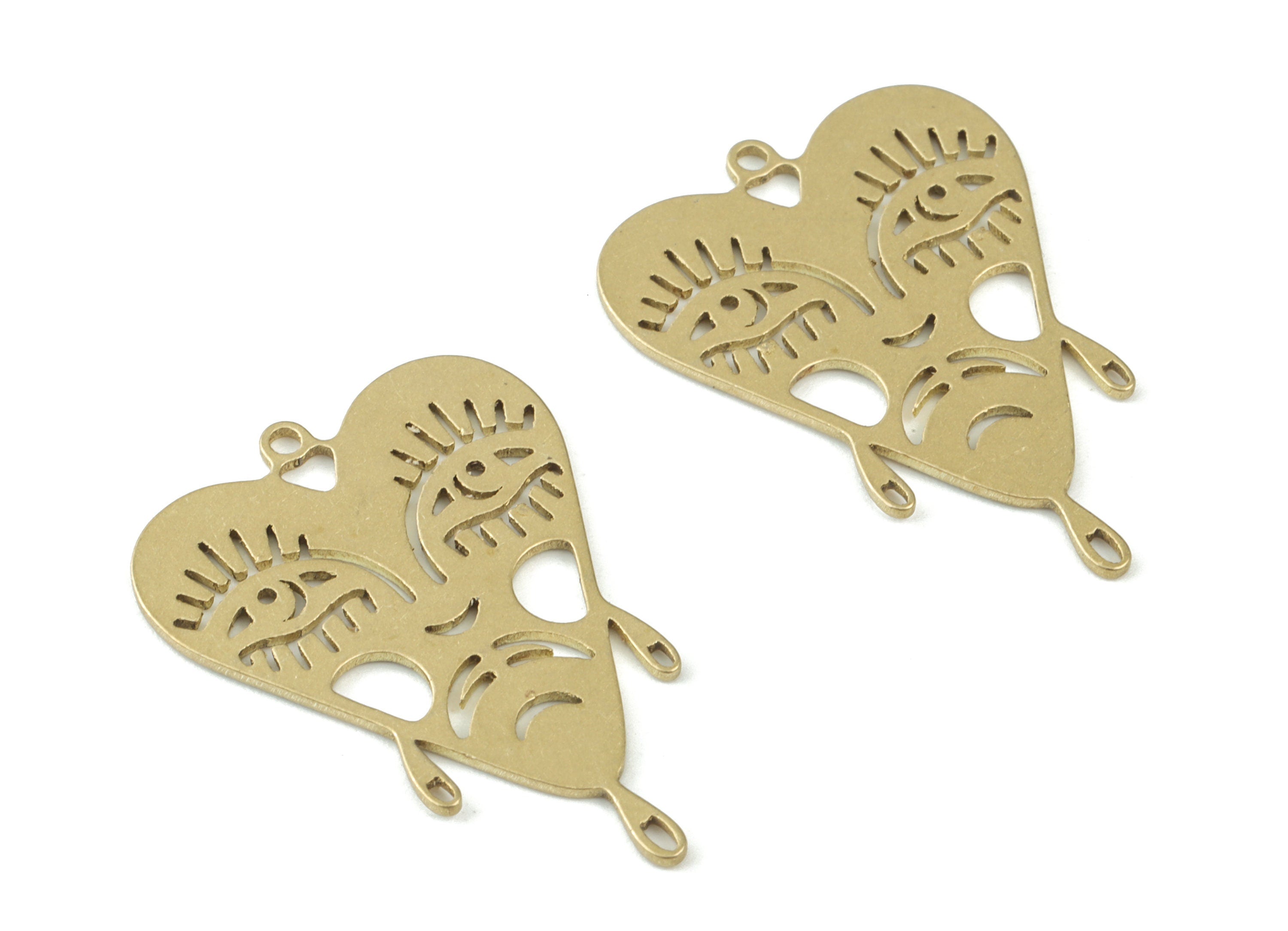 Heart Face Earring Connector - Raw Brass Face Heart Pendant - Jewelry Making Supplies - 30x20x0.8mm - PPM3514 - DOMEDBAZAAR