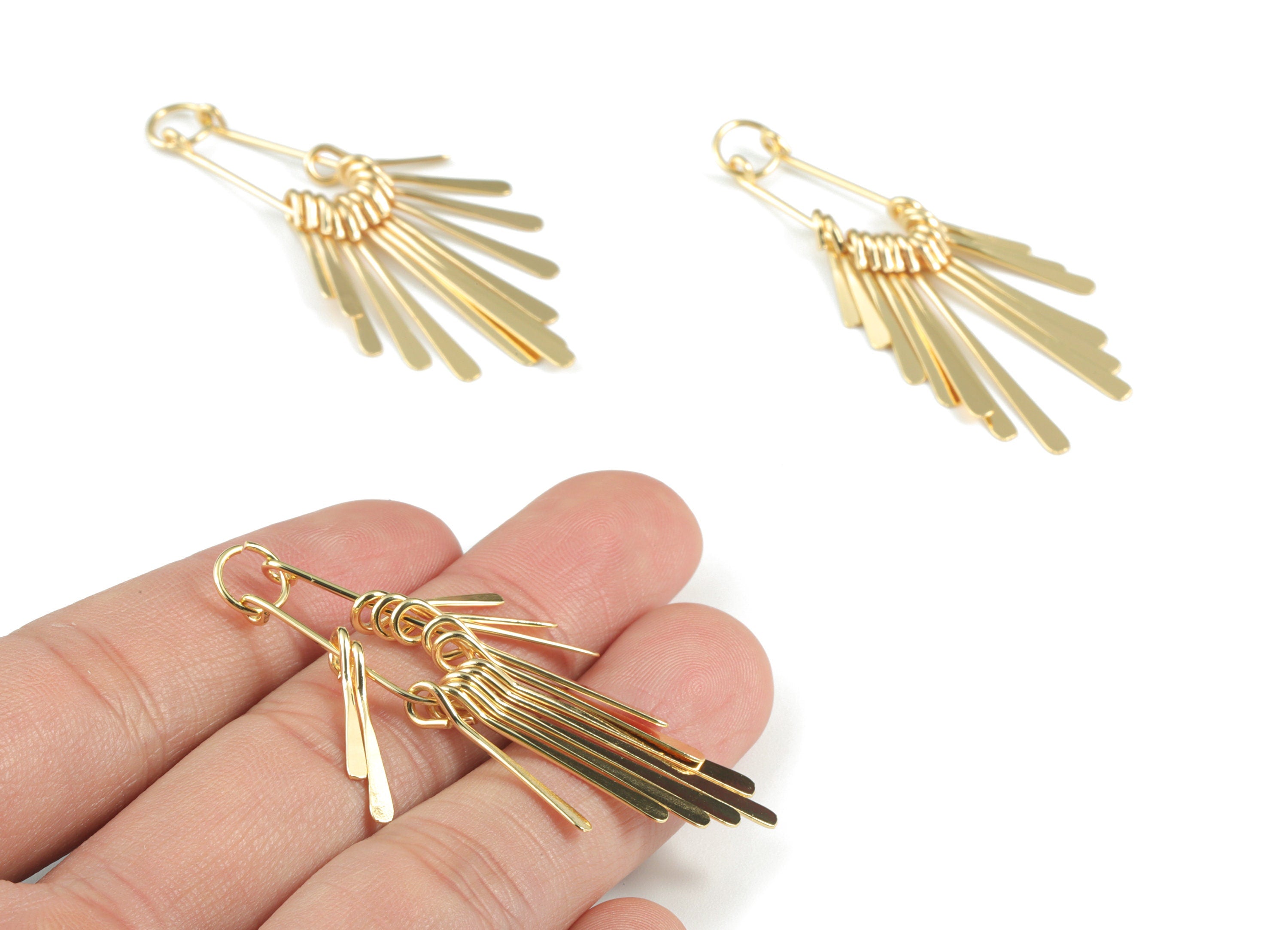 Gold Fringed Earring Charms - 18K Real Gold Brass Hammered Fringed Trim Charms - Jewelry Supplies - 56.96x26.05x2.63mm - RGP2732 - DOMEDBAZAAR